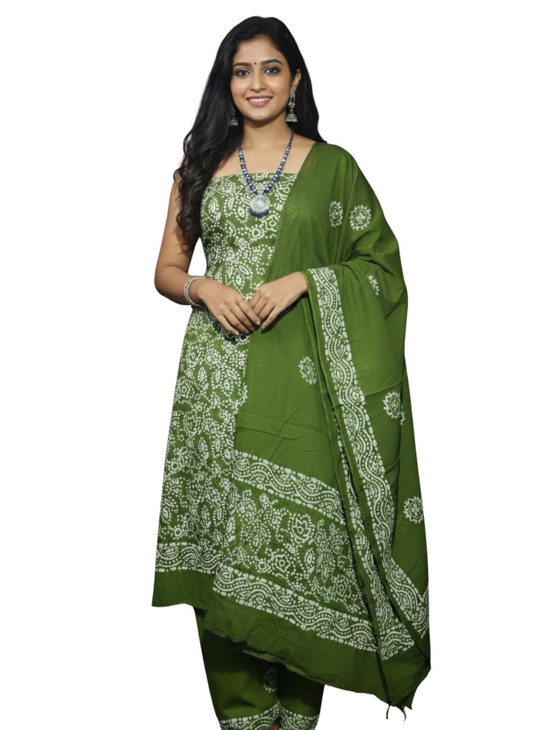 Bombay Batik Pure Cotton Dress Material Hand block printed  Mehndi Batik