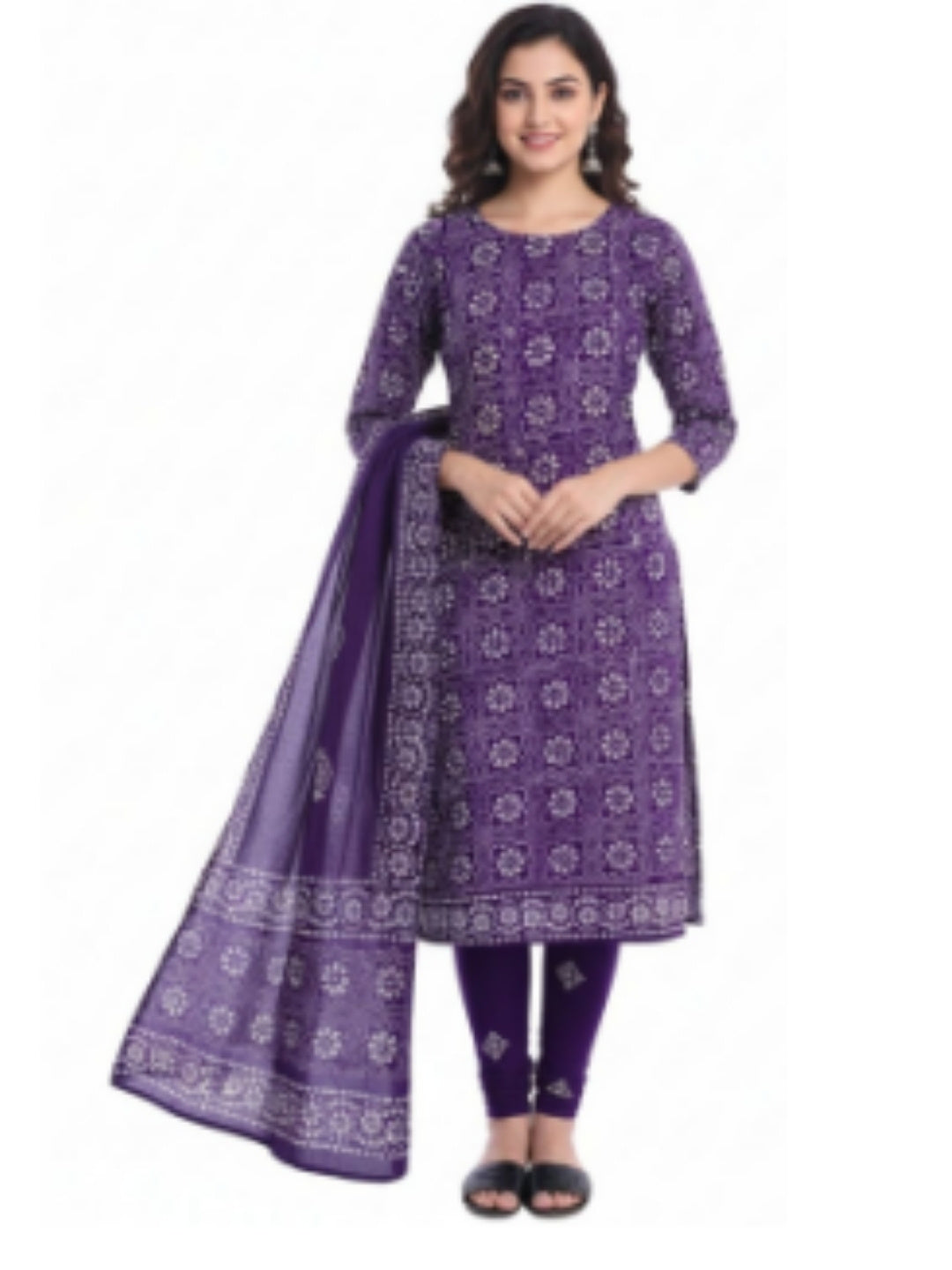 Bombay Batik Pure Cotton Dress Material Hand-Dyed Print – Purple Batik