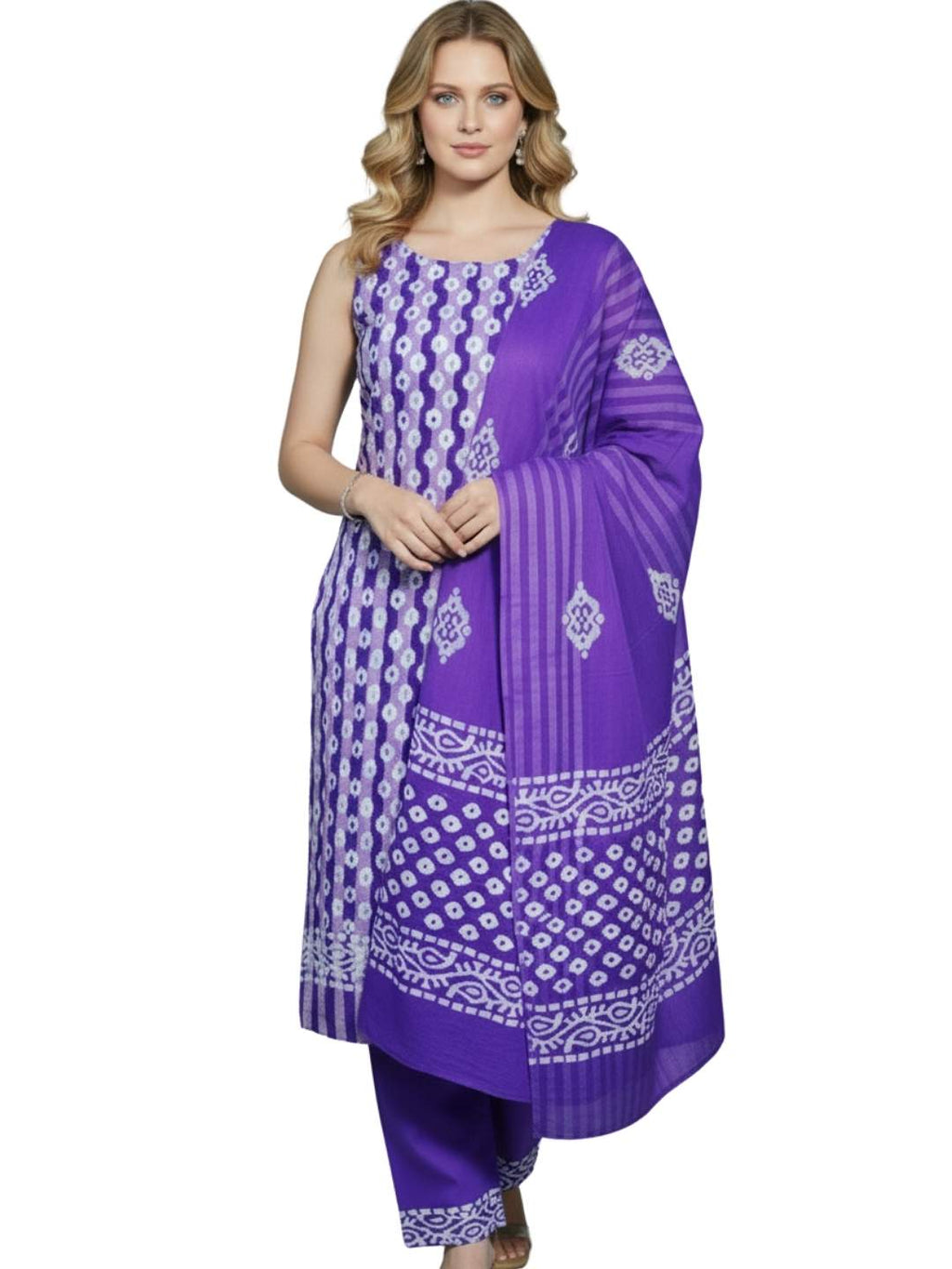 Bombay Batik Pure Cotton Dress Material Natural Dye Batik Printing – Purple Colour