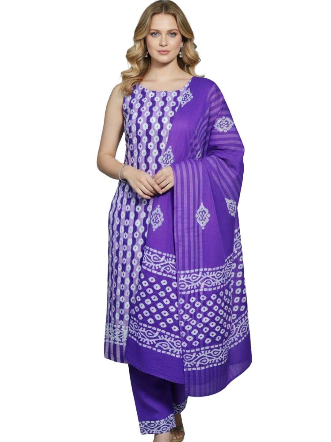 Bombay Batik Pure Cotton Dress Material Natural Dye Batik Printing – Purple Colour