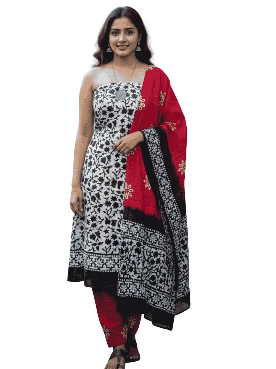 Bombay Batik Pure Cotton Dress Material Manual Wax Dye Process – Black Red Batik