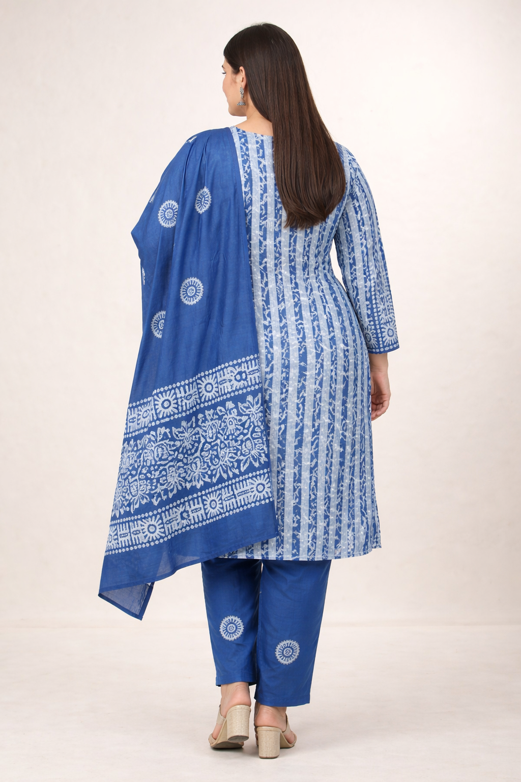 Blue Floral Cotton Batik Print Plus Size Dress Material