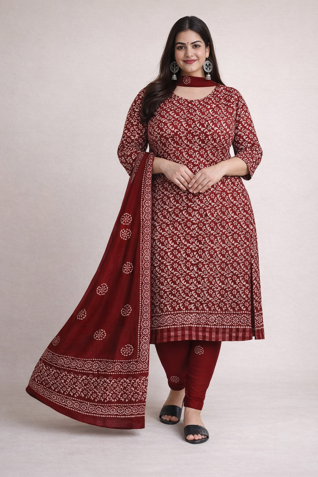 Maroon Premium Cotton Batik Print Plus Size Dress Material