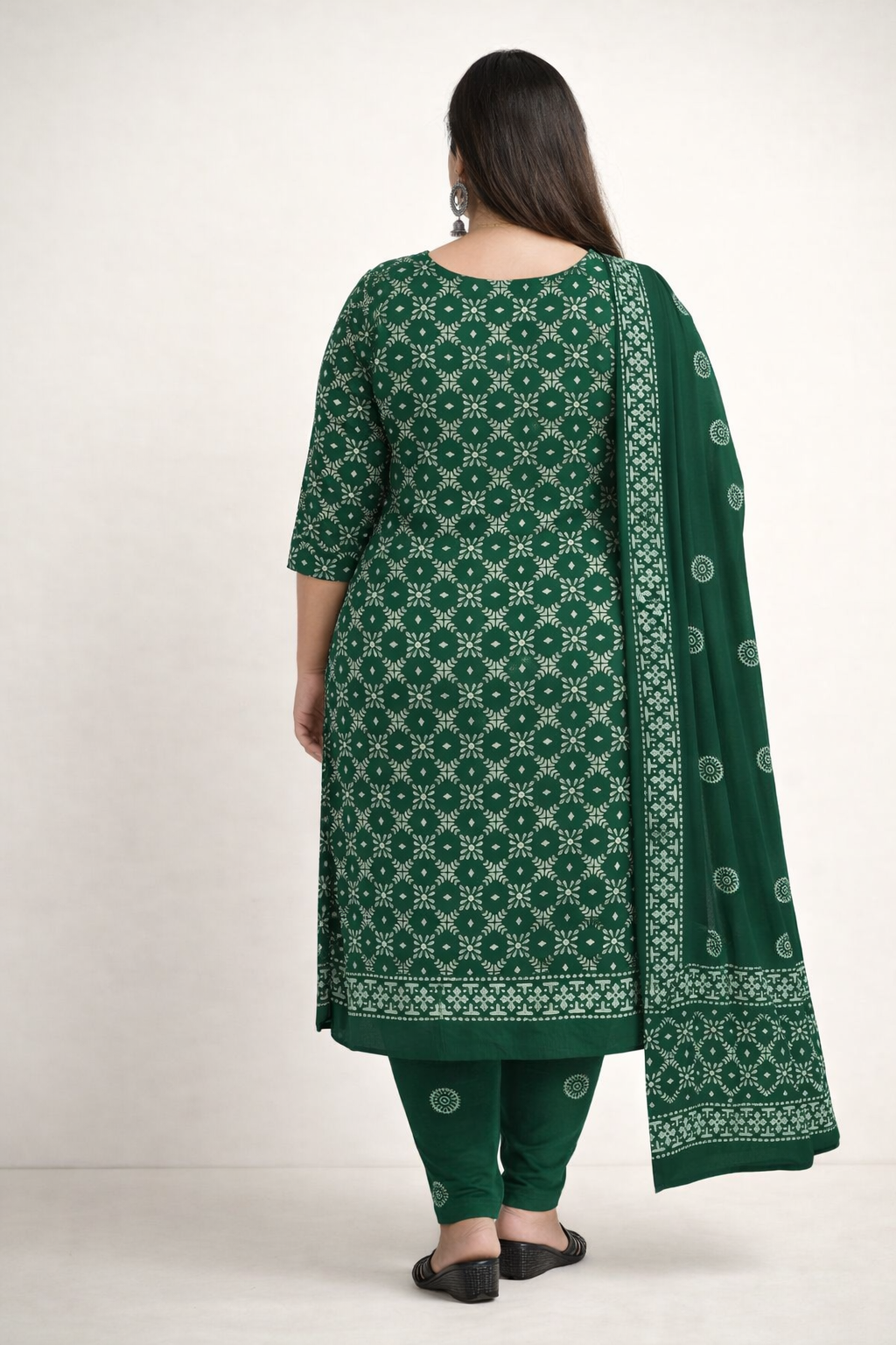 Green Premium Cotton Batik Print Plus Size Dress Material