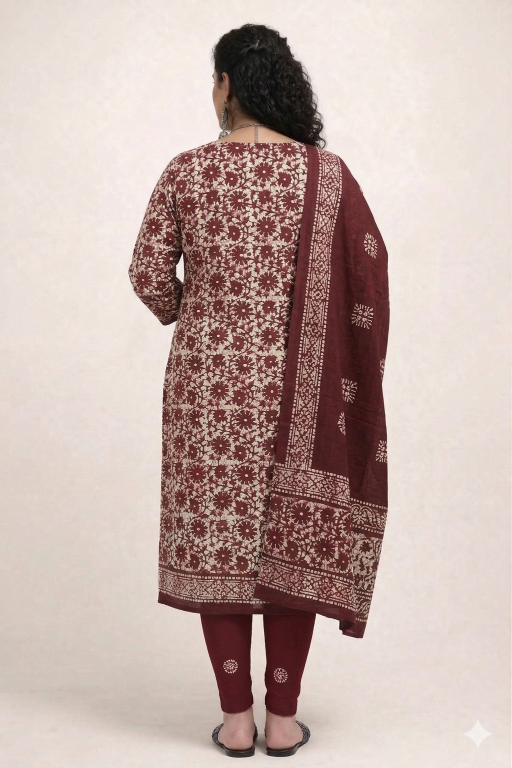 Maroon Floral Cotton Batik Print Plus Size Dress Material