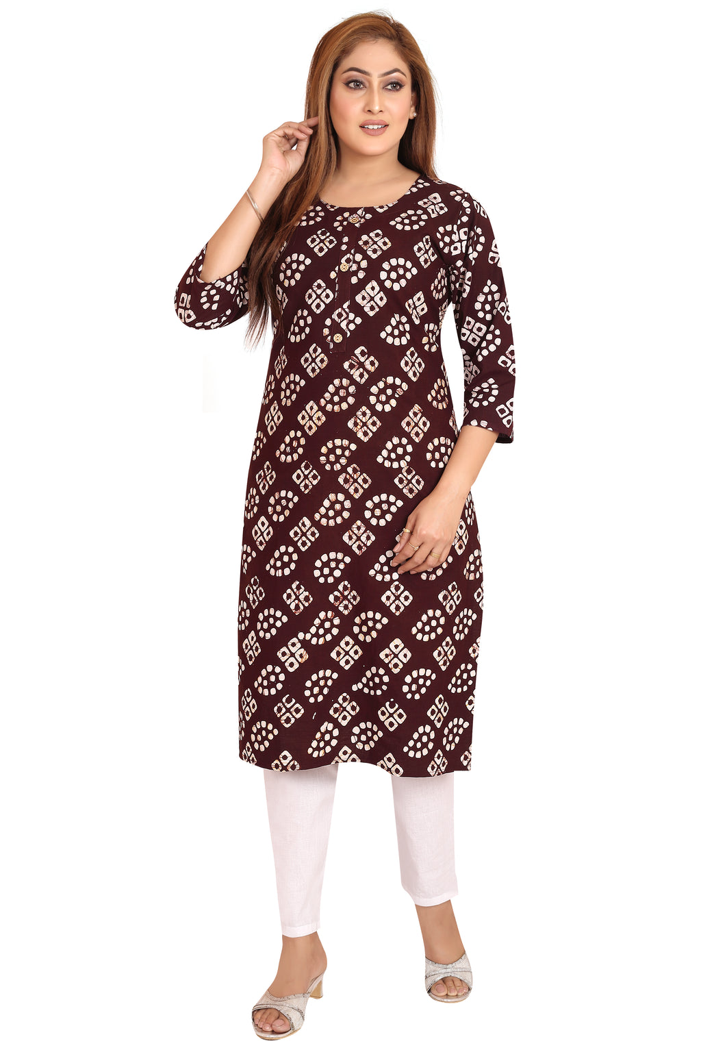 Bombay Batik Pure Cotton Kurtis Batik Handwork – Coffee Colour