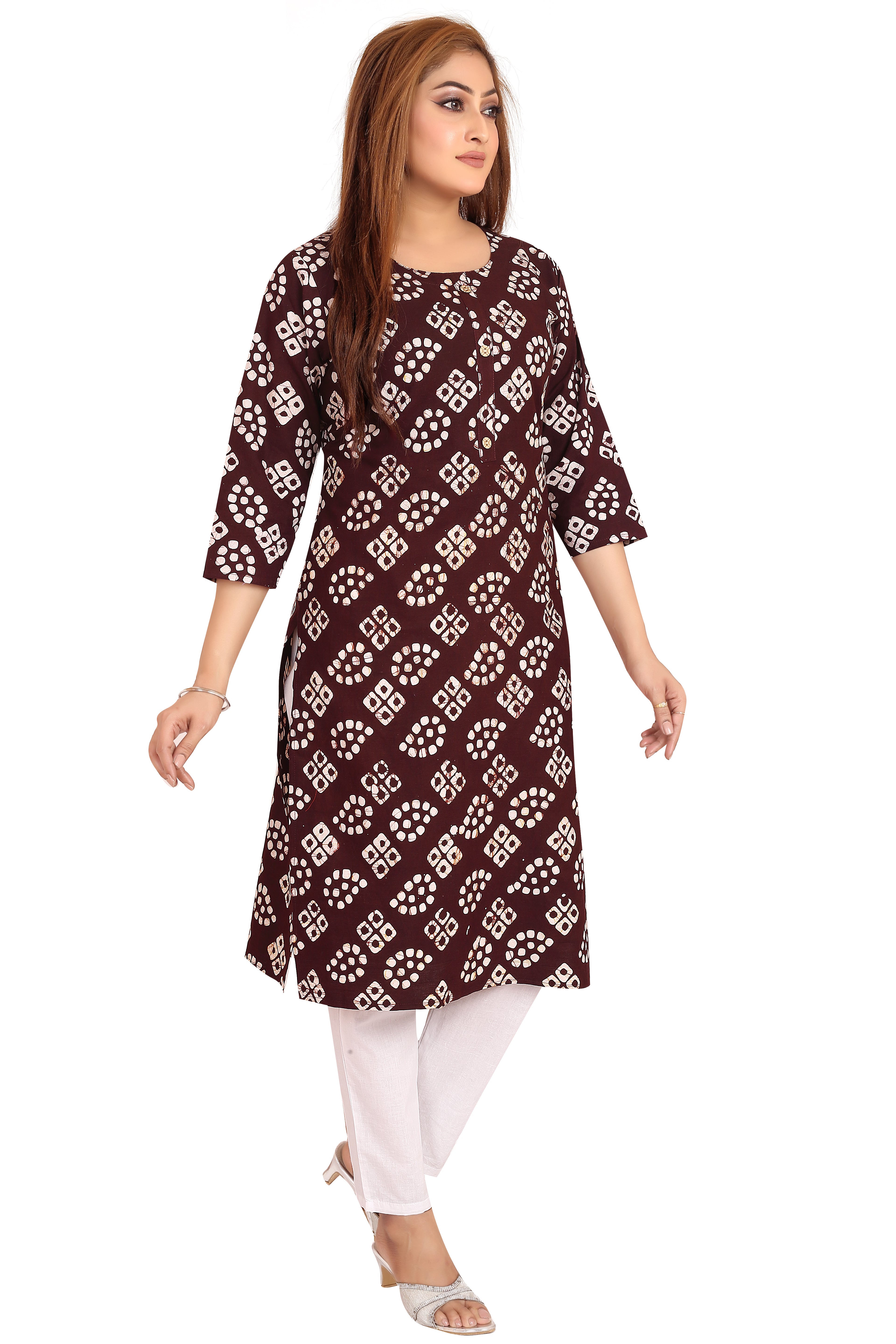 Bombay Batik Pure Cotton Kurtis Batik Handwork – Coffee Colour