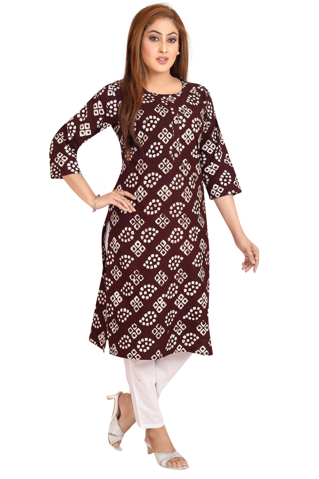 Bombay Batik Pure Cotton Kurtis Batik Handwork – Coffee Colour