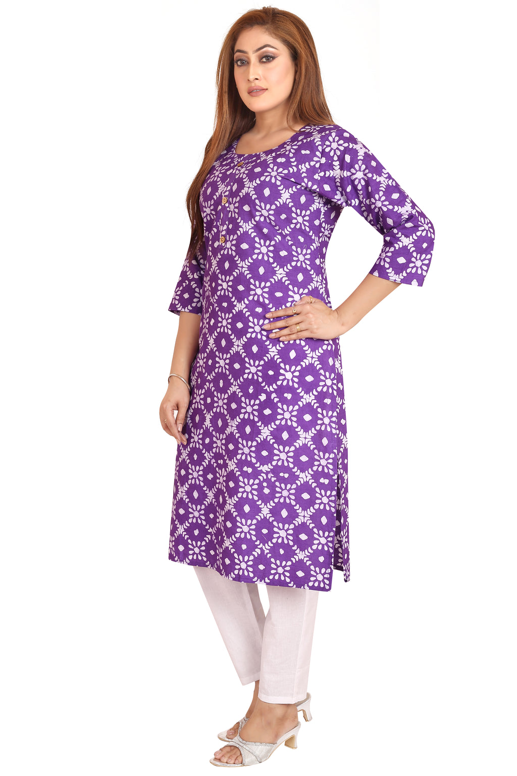 Bombay Batik Pure Cotton Kurtis Batik Handwork – Purple Colour