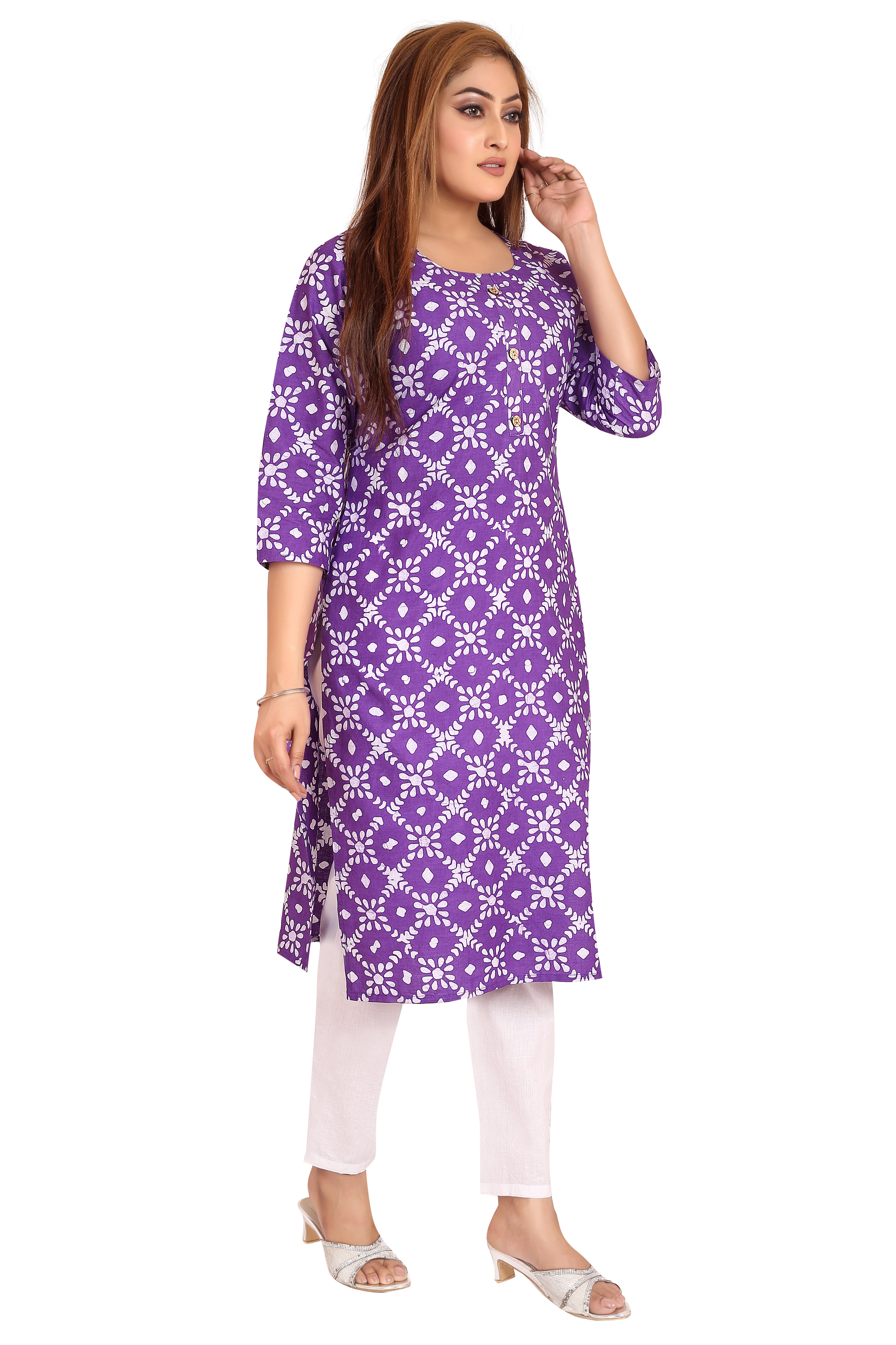 Bombay Batik Pure Cotton Kurtis Batik Handwork – Purple Colour