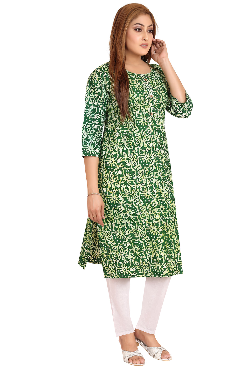 Bombay Batik Pure Cotton Kurtis Batik Handwork – Green Colour