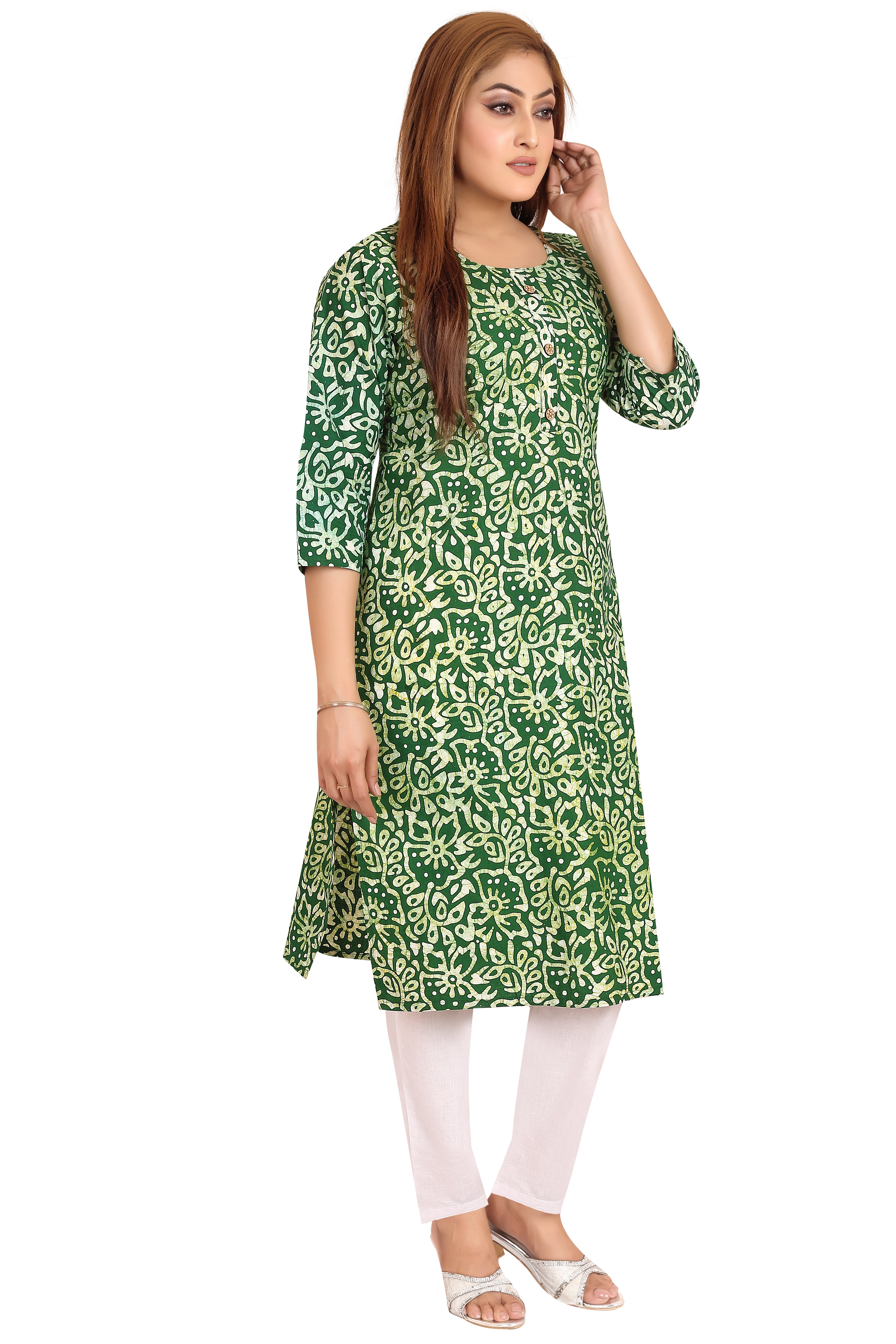 Bombay Batik Pure Cotton Kurtis Batik Handwork – Green Colour