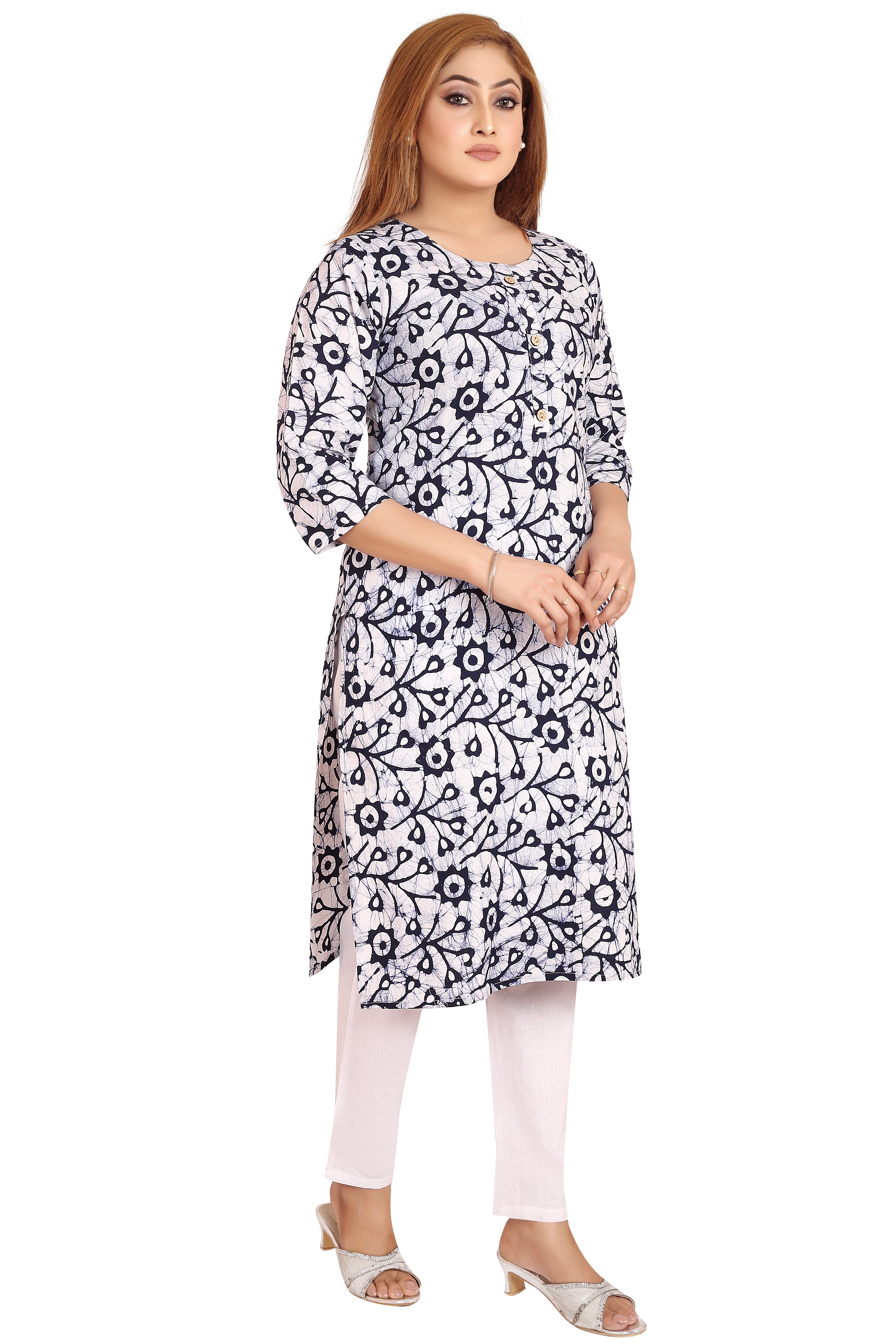 Bombay Batik Pure Cotton Kurtis Batik Handwork – Navy Blue Colour