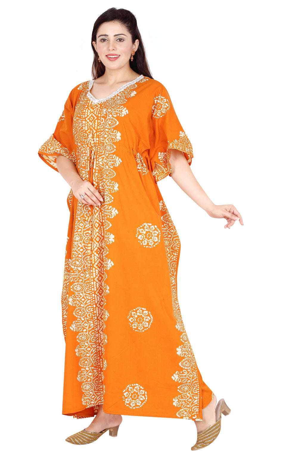 Bombay Batik Pure Cotton Kaftan Hand Block Printing – Yellow Colour