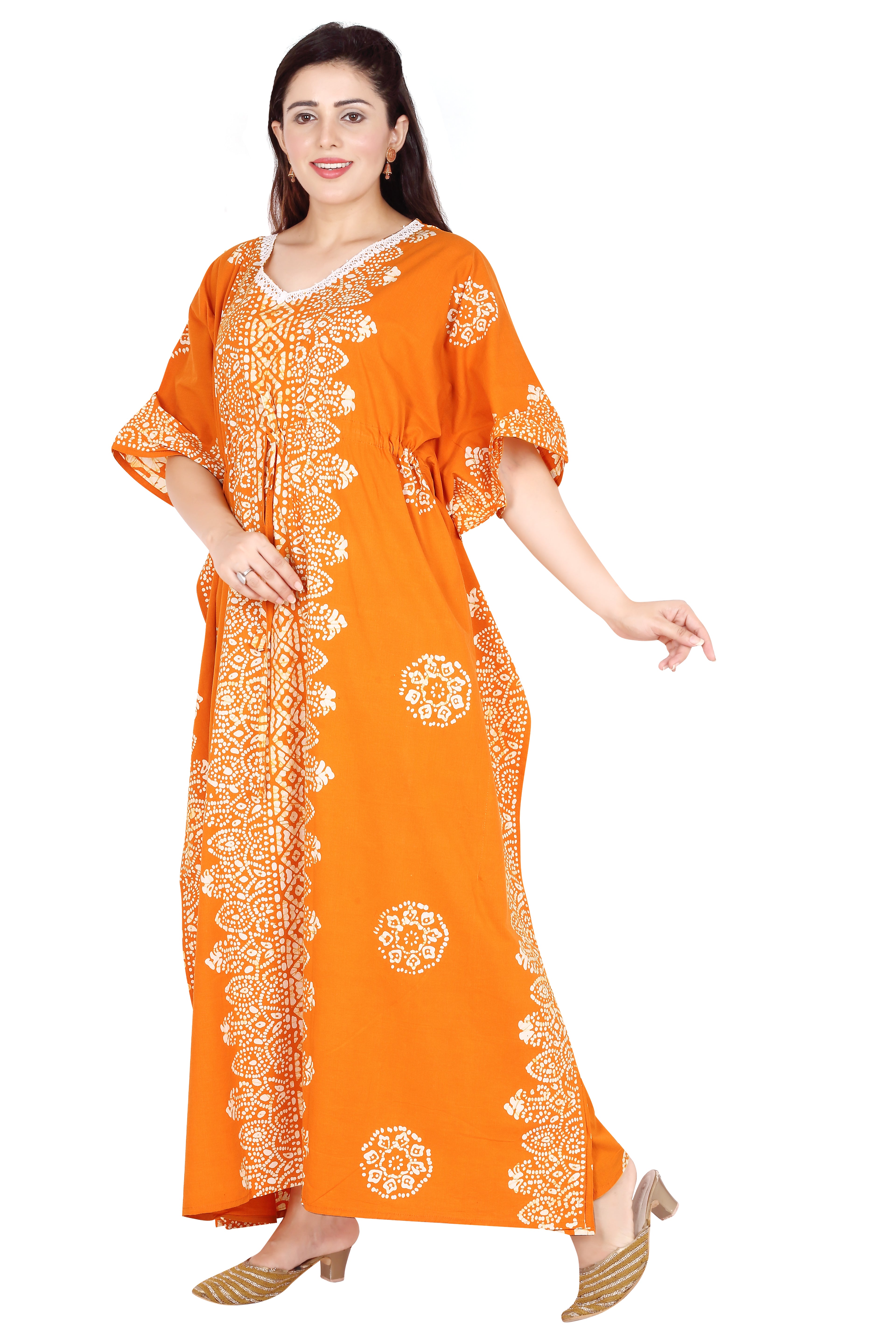 Bombay Batik Pure Cotton Kaftan Hand Block Printing – Yellow Colour
