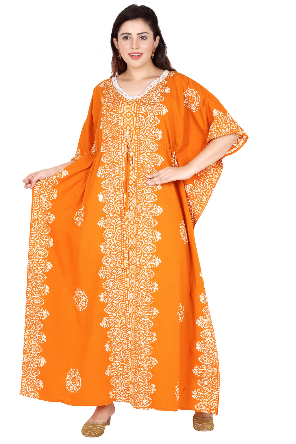 Bombay Batik Pure Cotton Kaftan Hand Block Printing – Yellow Colour