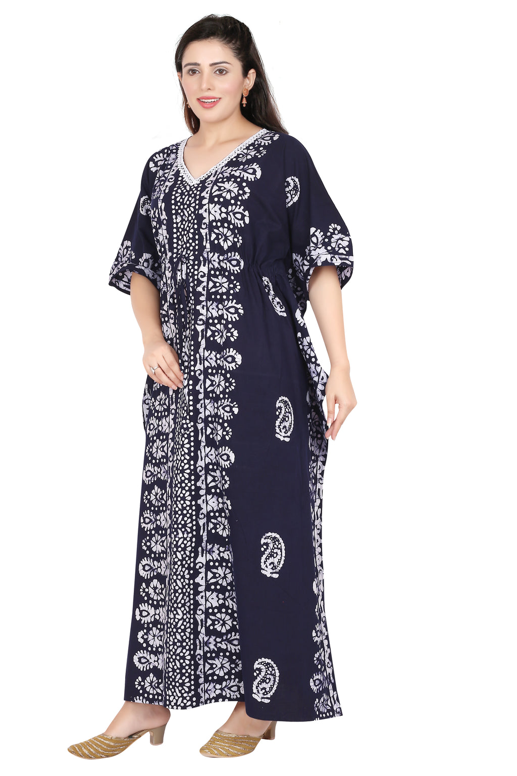 Bombay Batik Pure Cotton Kaftan Hand Block Printing – Navy Blue Colour