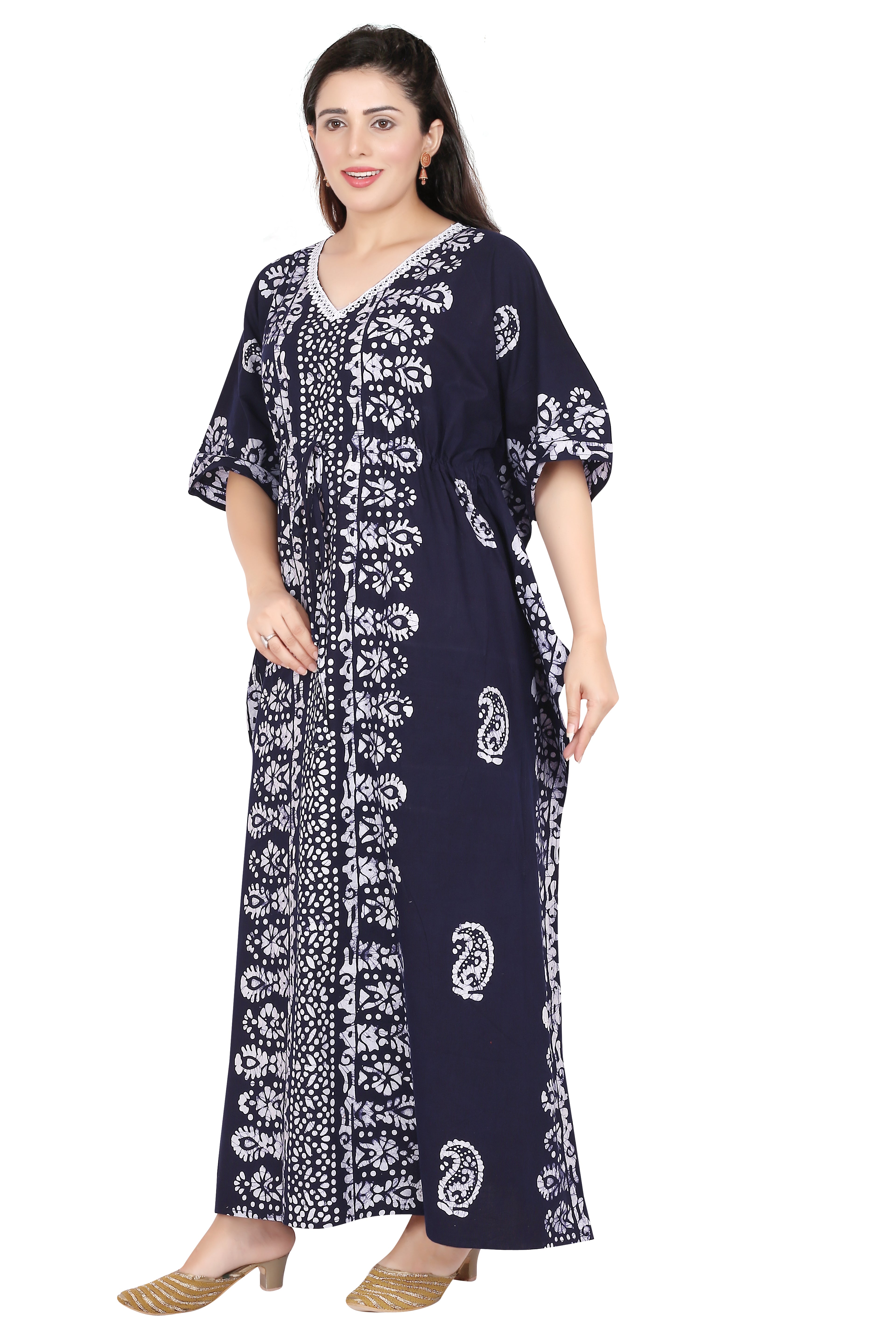 Bombay Batik Pure Cotton Kaftan Hand Block Printing – Navy Blue Colour