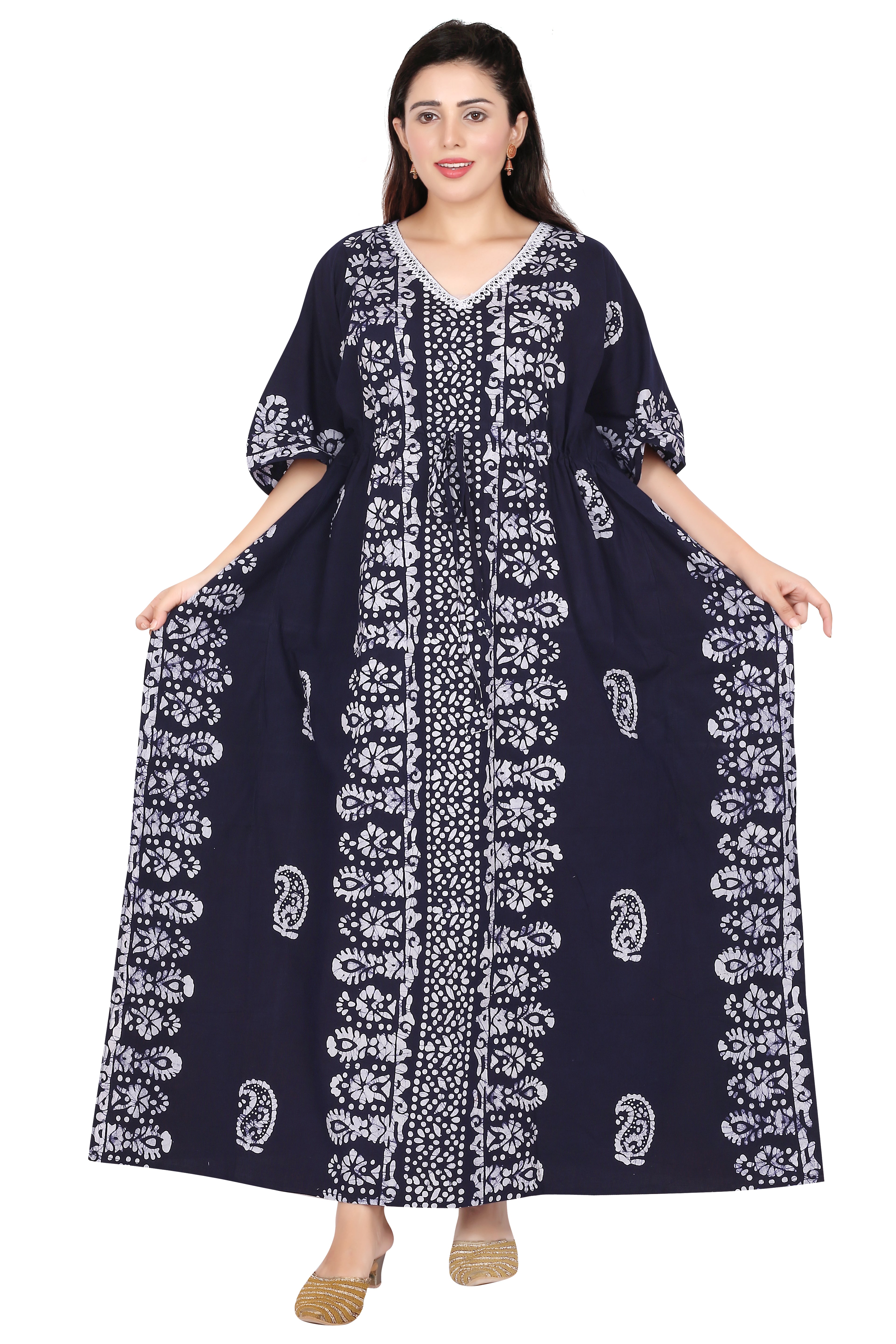 Bombay Batik Pure Cotton Kaftan Hand Block Printing – Navy Blue Colour