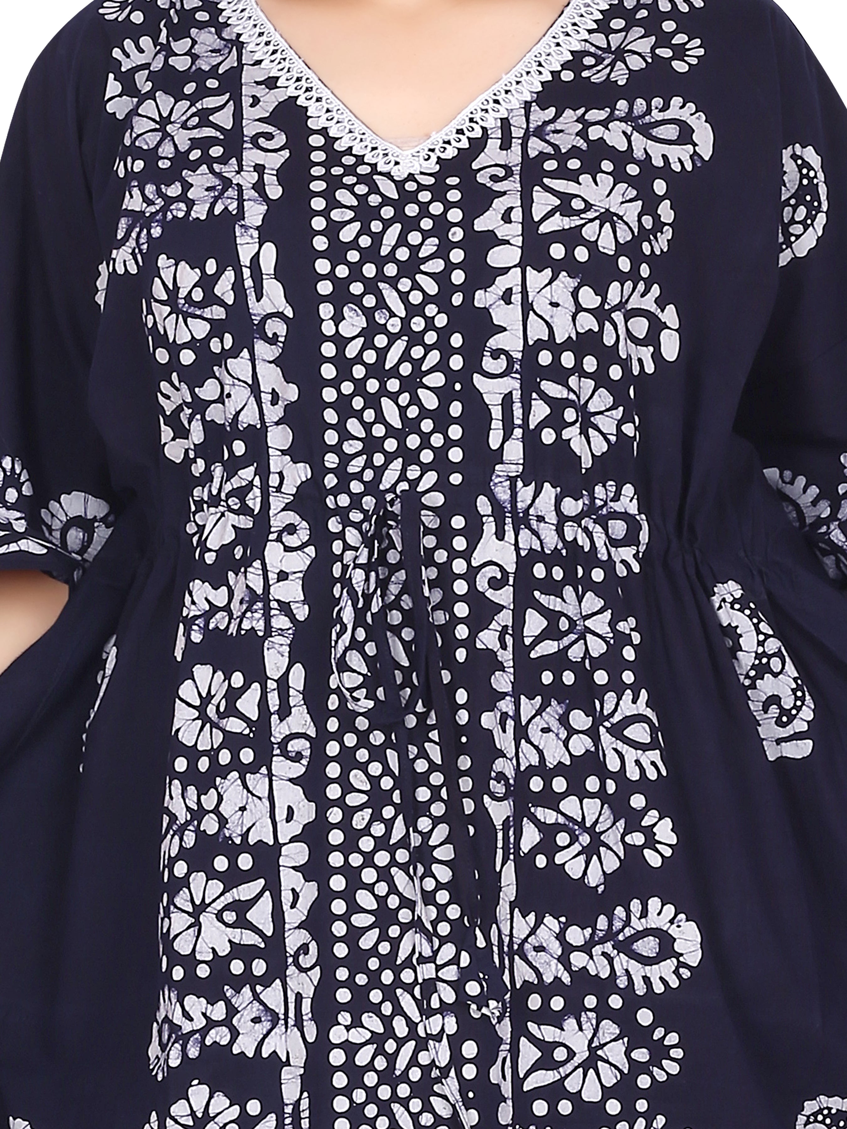 Bombay Batik Pure Cotton Kaftan Hand Block Printing – Navy Blue Colour