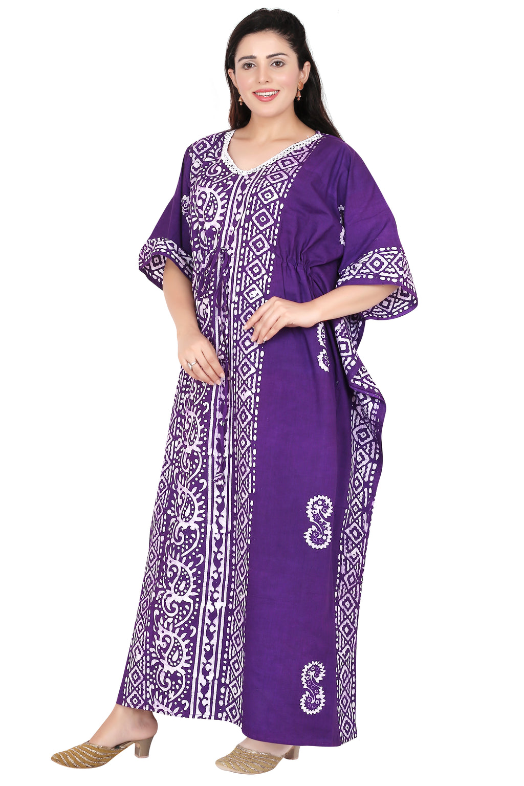 Bombay Batik Pure Cotton Kaftan Batik Handwork – Purple Colour