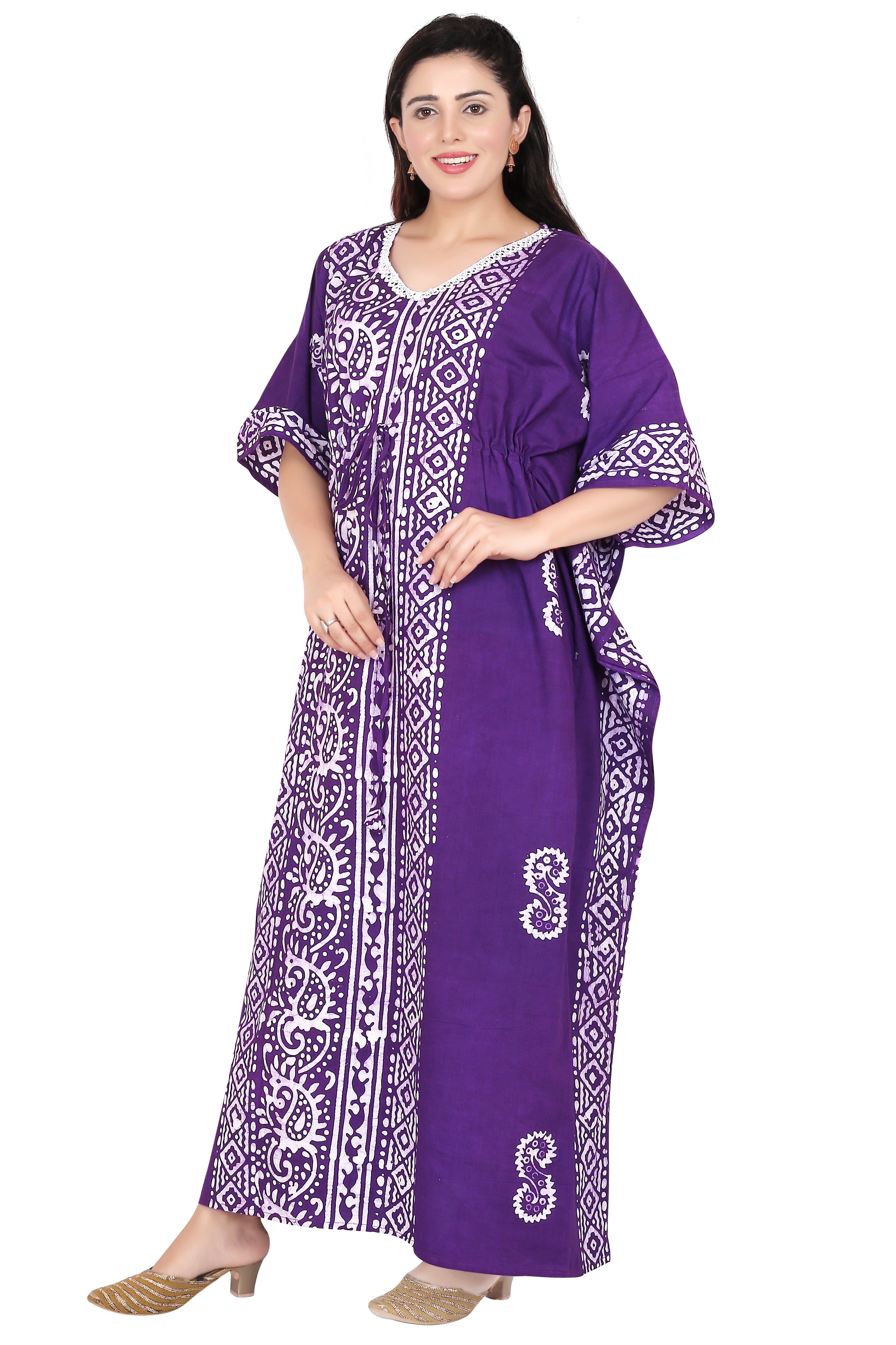 Bombay Batik Pure Cotton Kaftan Batik Handwork – Purple Colour