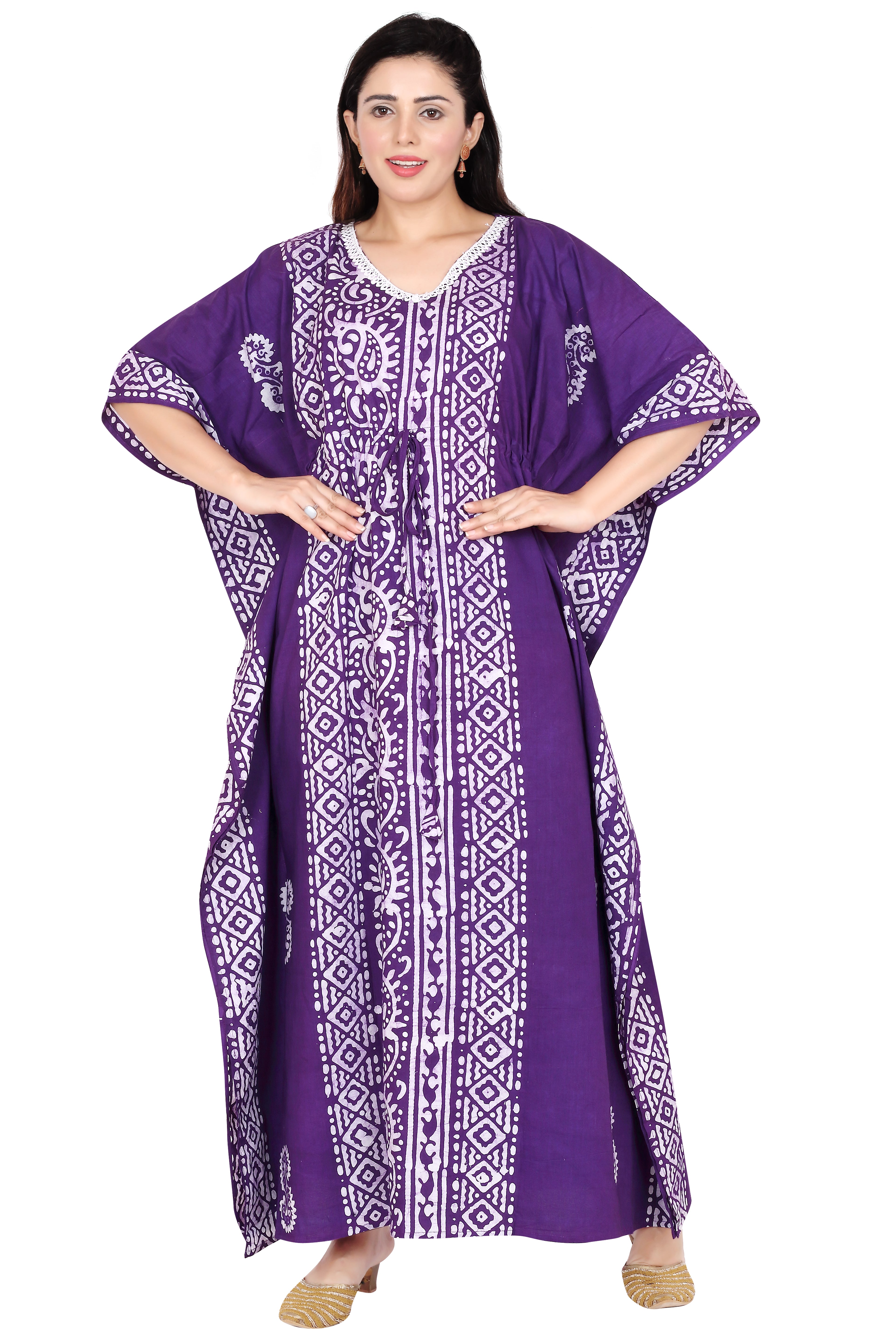 Bombay Batik Pure Cotton Kaftan Batik Handwork – Purple Colour