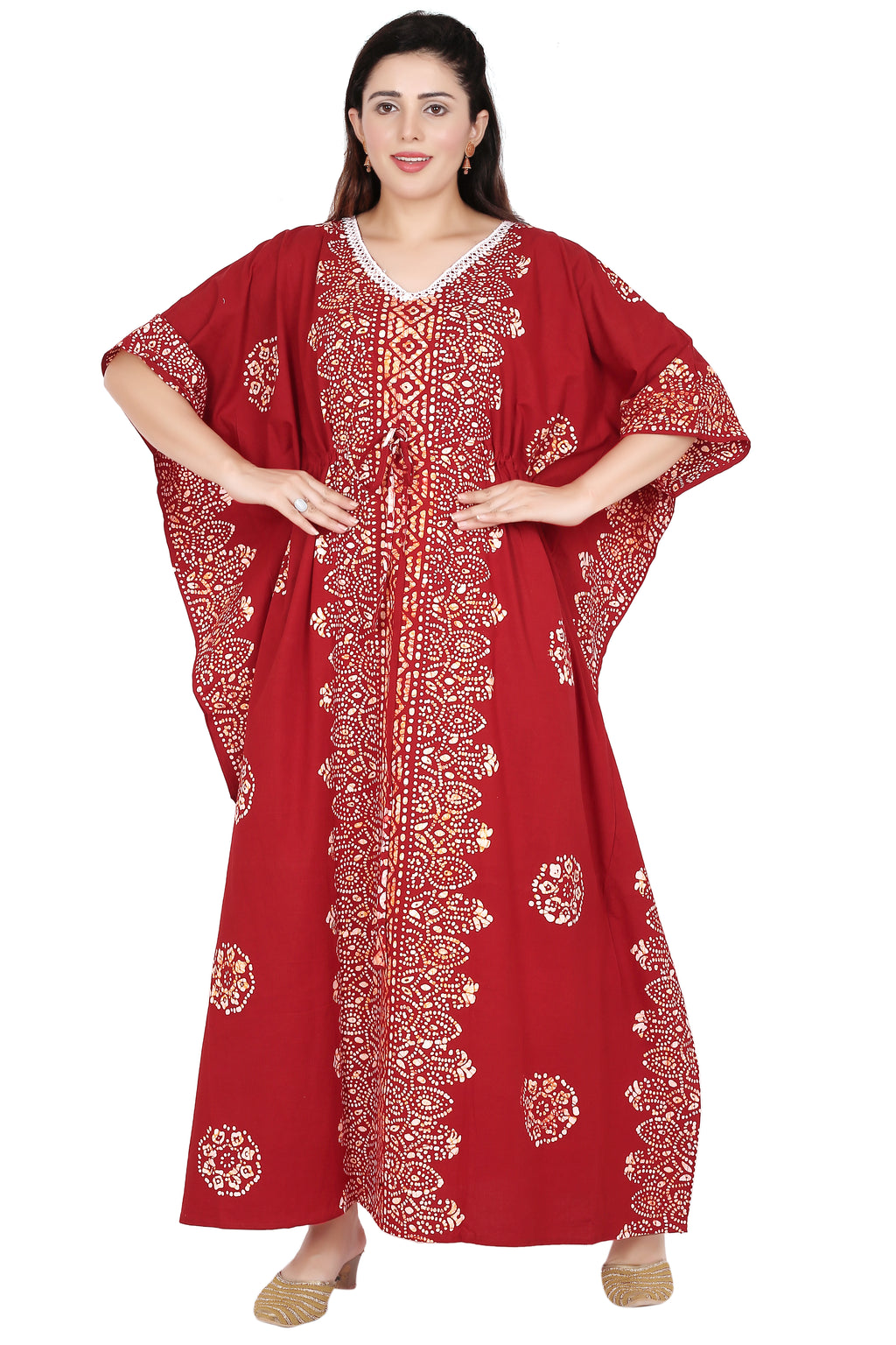 Bombay Batik Pure Cotton Kaftan Batik Handwork – Red   Colour