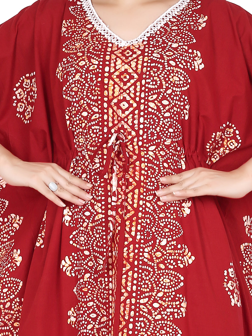 Bombay Batik Pure Cotton Kaftan Batik Handwork – Red   Colour