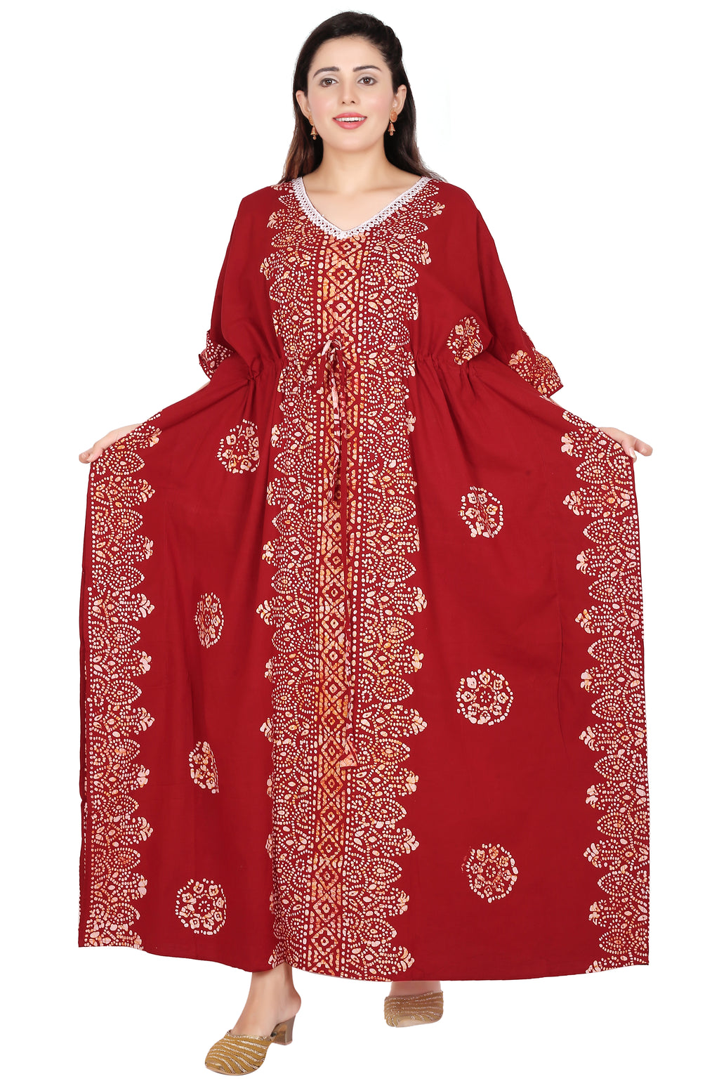 Bombay Batik Pure Cotton Kaftan Batik Handwork – Red   Colour