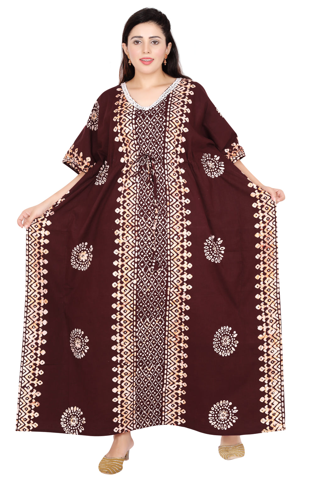 Bombay Batik Pure Cotton Kaftan Hand Block Printing – Maroon Colour