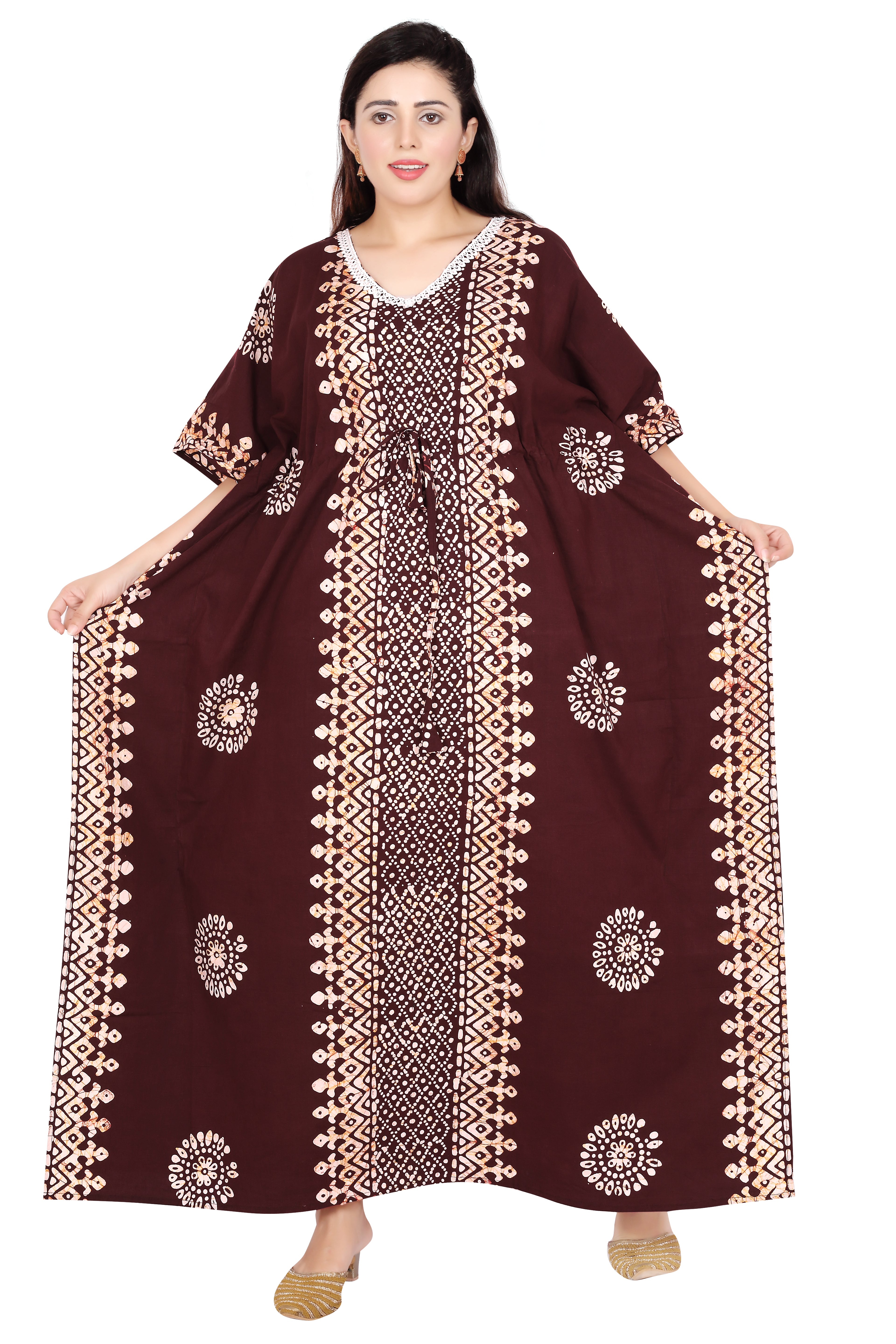 Bombay Batik Pure Cotton Kaftan Hand Block Printing – Maroon Colour