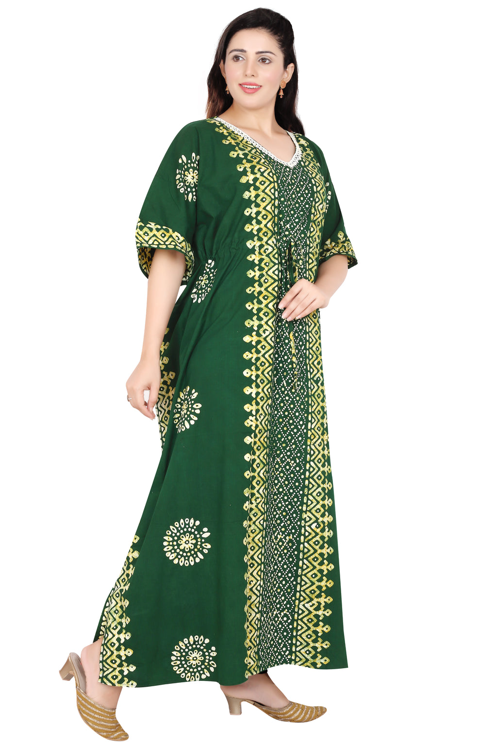 Bombay Batik Pure Cotton Kaftan Batik Handwork – Green Colour