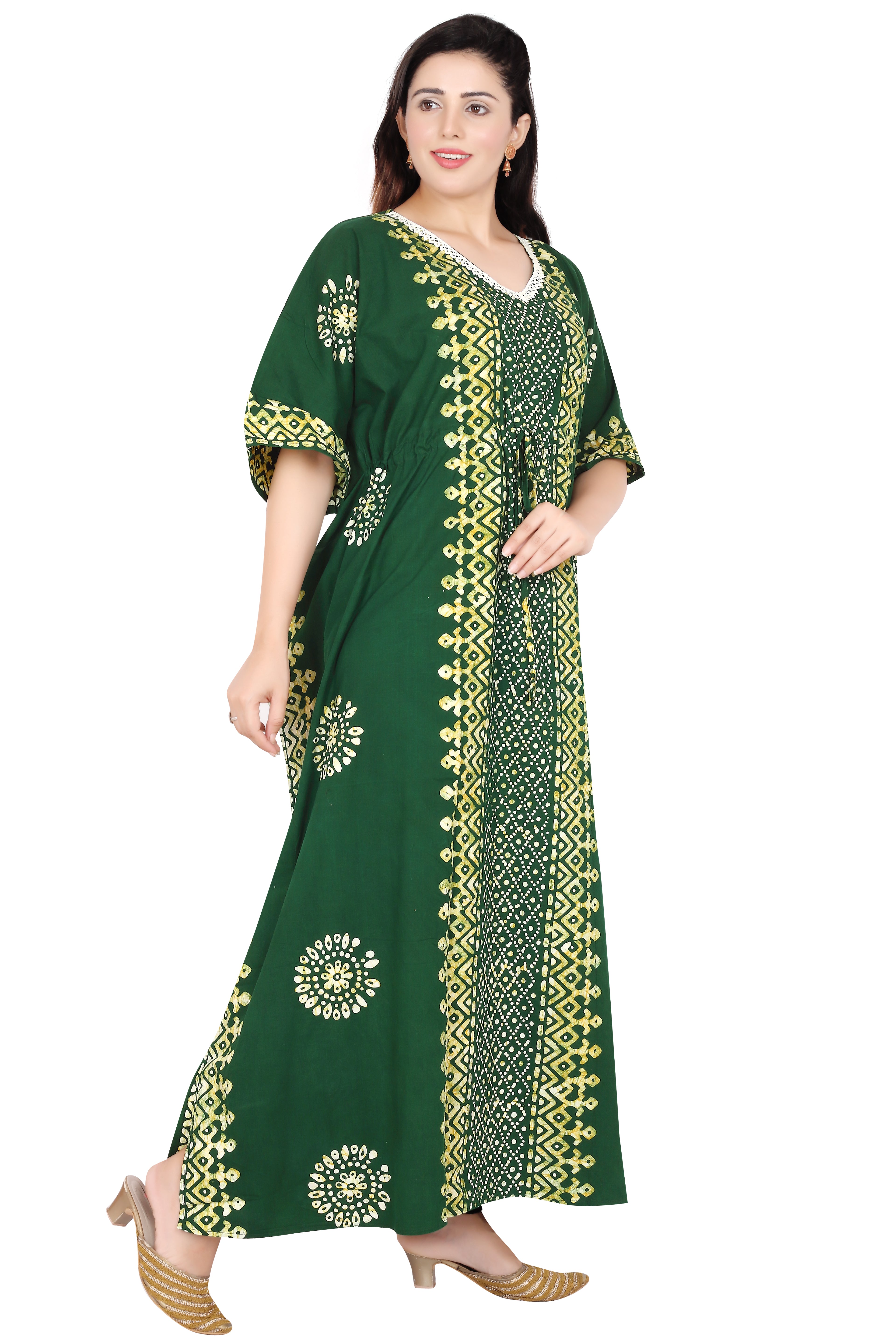 Bombay Batik Pure Cotton Kaftan Batik Handwork – Green Colour