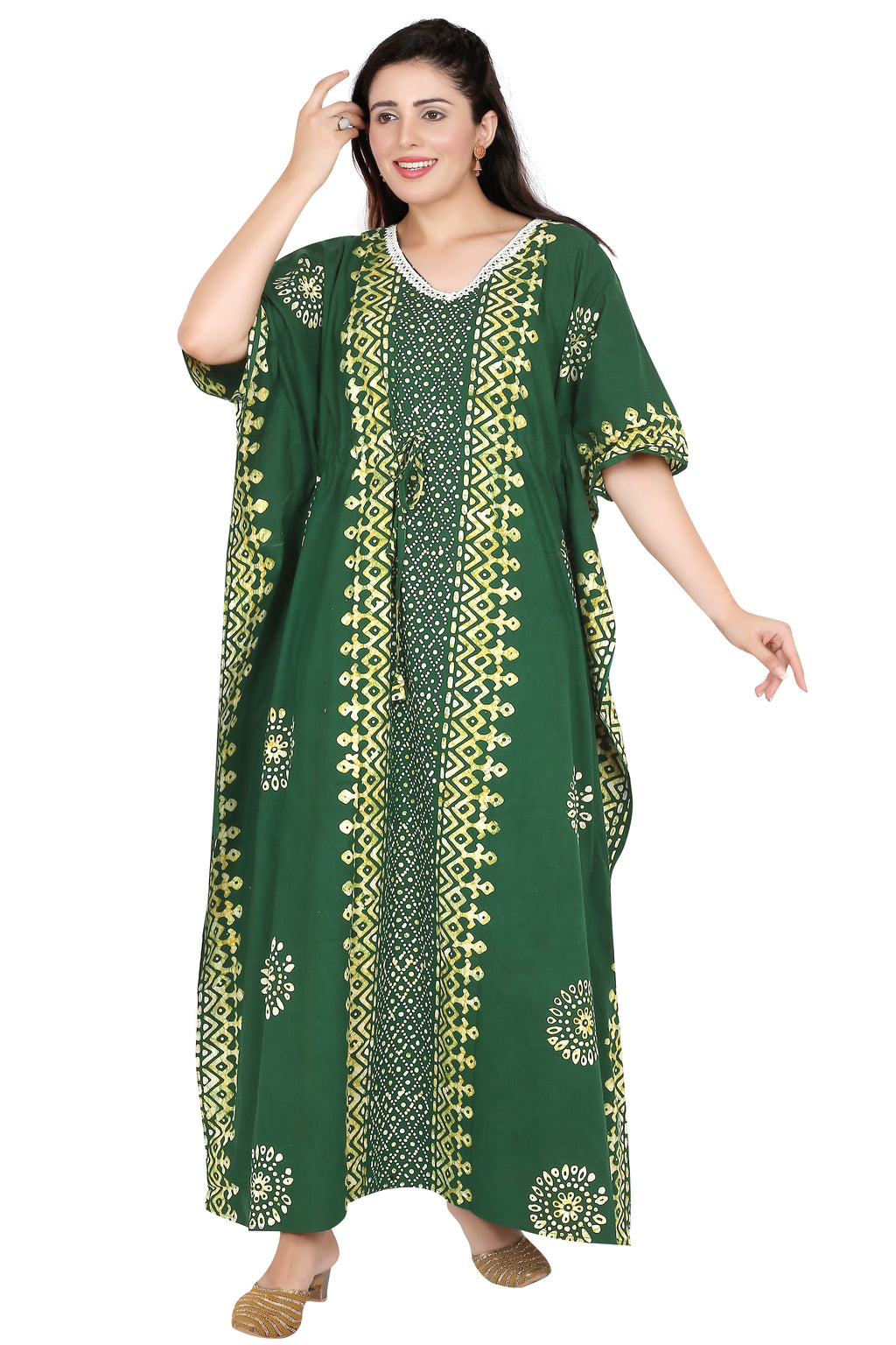 Bombay Batik Pure Cotton Kaftan Batik Handwork – Green Colour