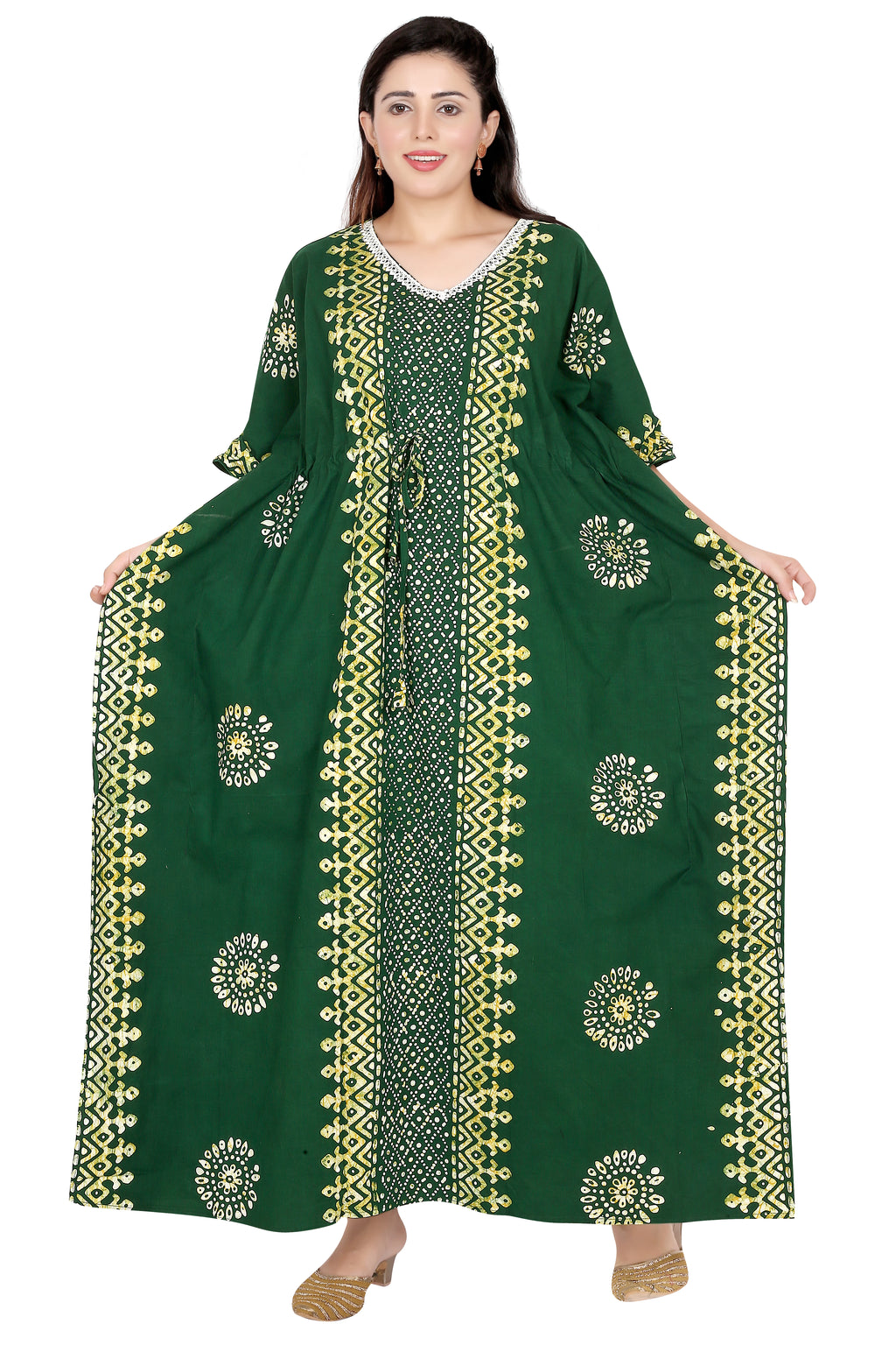 Bombay Batik Pure Cotton Kaftan Batik Handwork – Green Colour