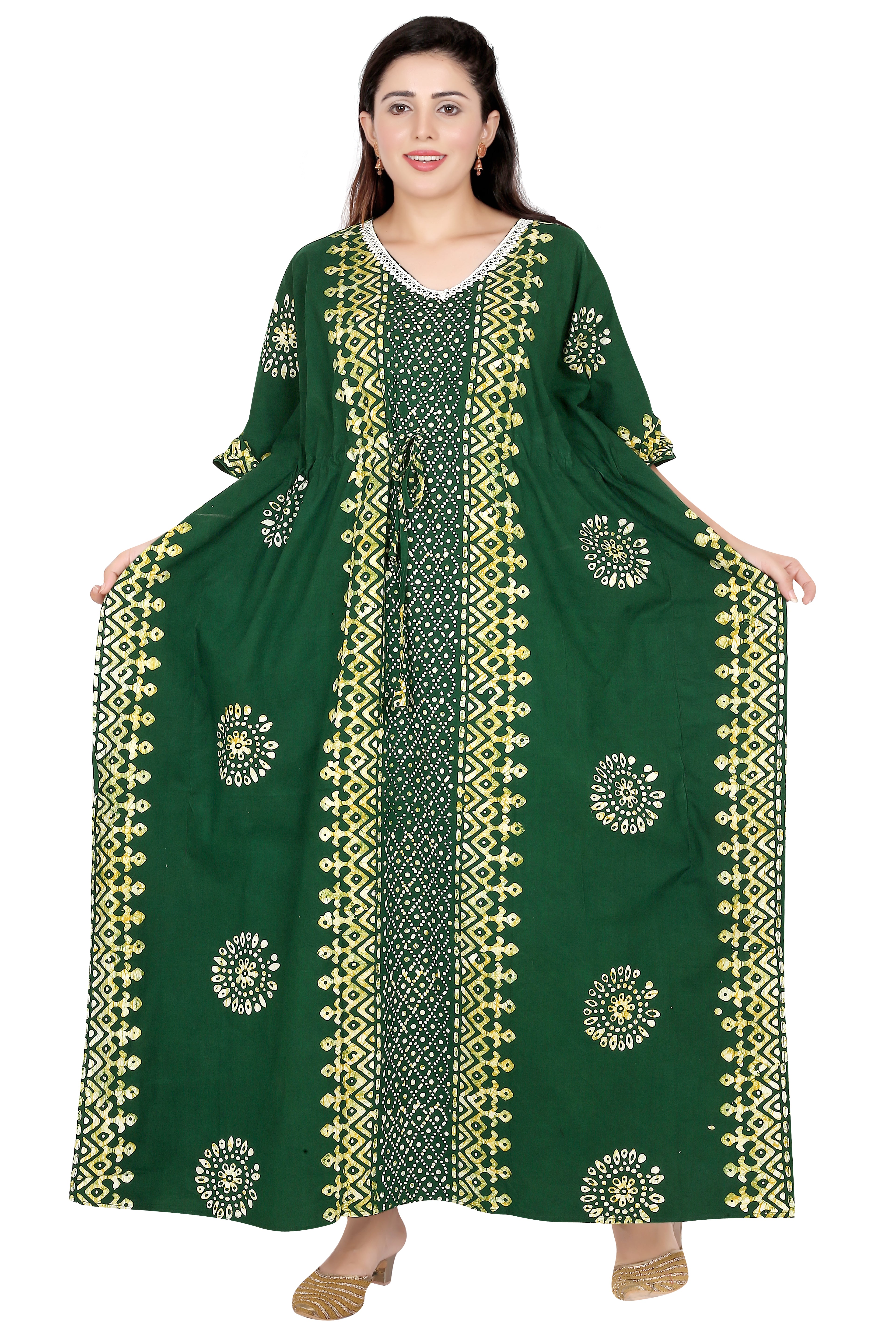 Bombay Batik Pure Cotton Kaftan Batik Handwork – Green Colour