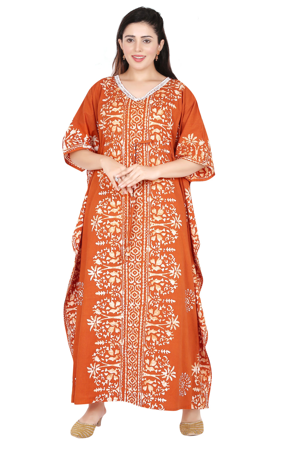 Bombay Batik Pure Cotton Kaftan Hand Block Printing – Brown Colour
