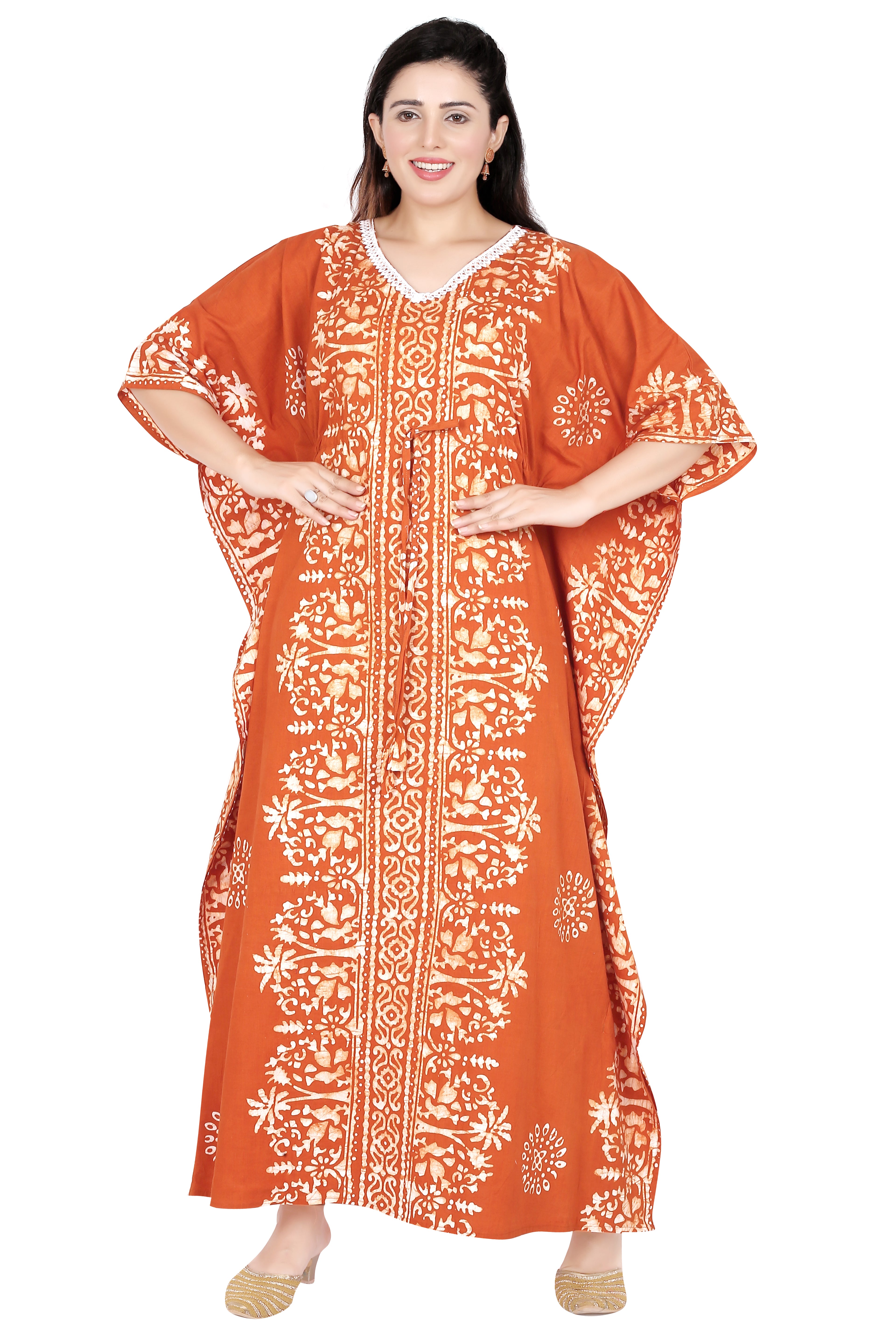 Bombay Batik Pure Cotton Kaftan Hand Block Printing – Brown Colour