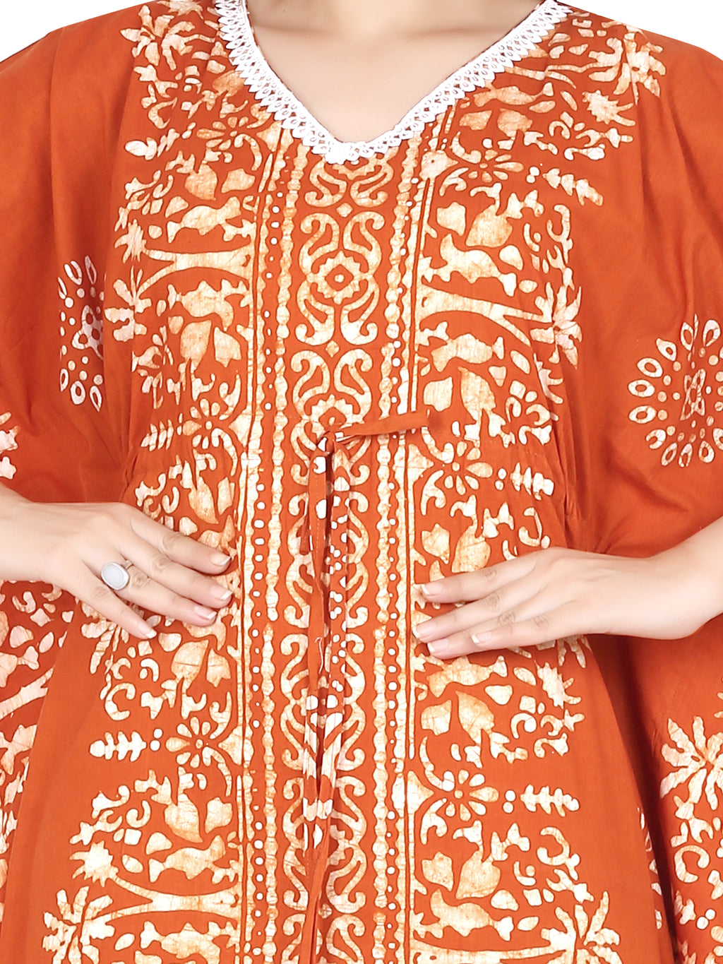 Bombay Batik Pure Cotton Kaftan Hand Block Printing – Brown Colour