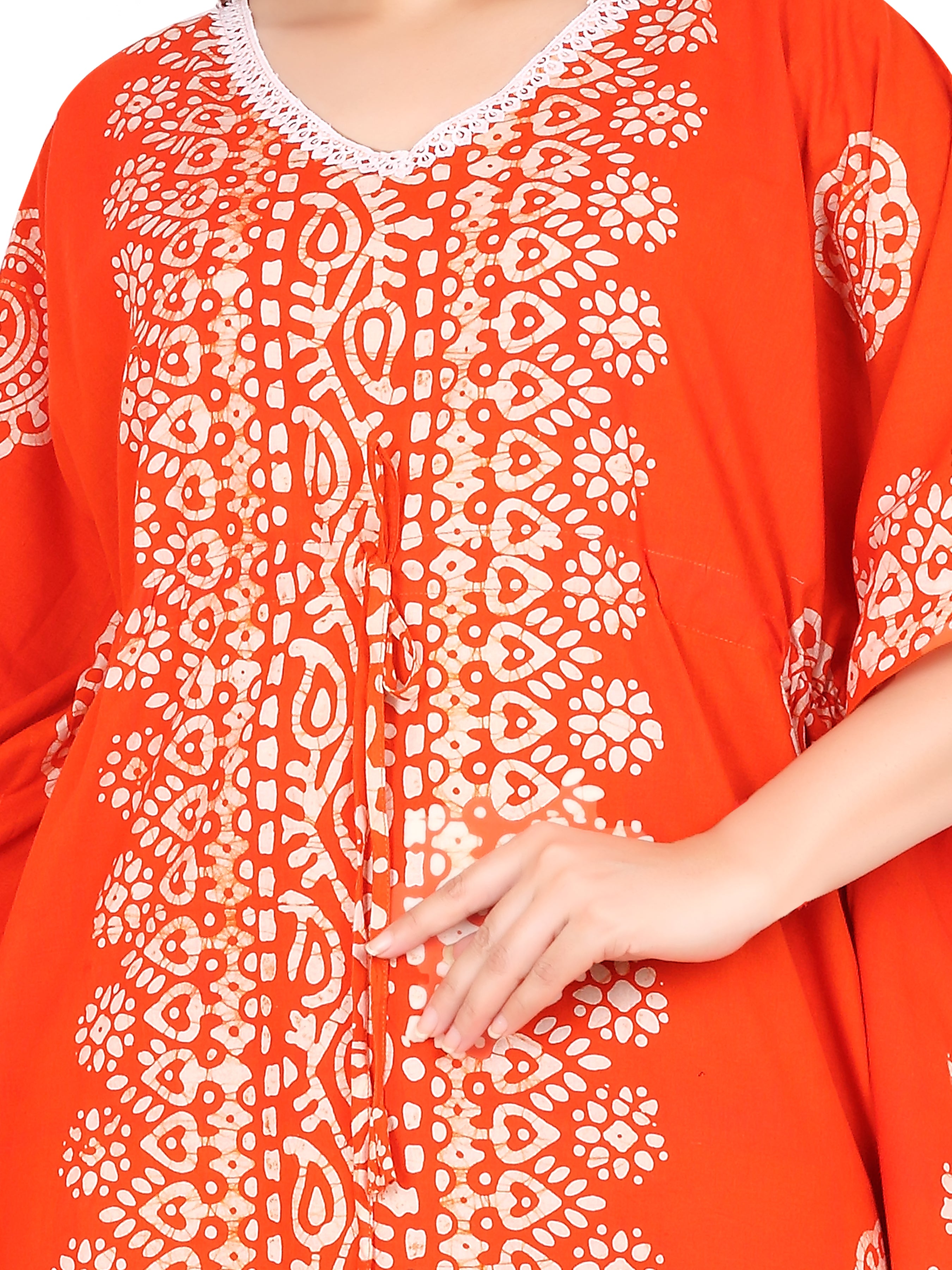 Bombay Batik Pure Cotton Kaftan Hand Block Printing – Orange Colour