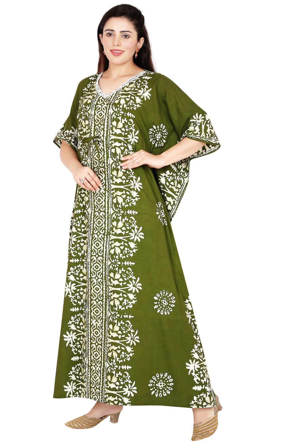 Bombay Batik Pure Cotton Kaftan Batik Handwork – Mehndi Colour
