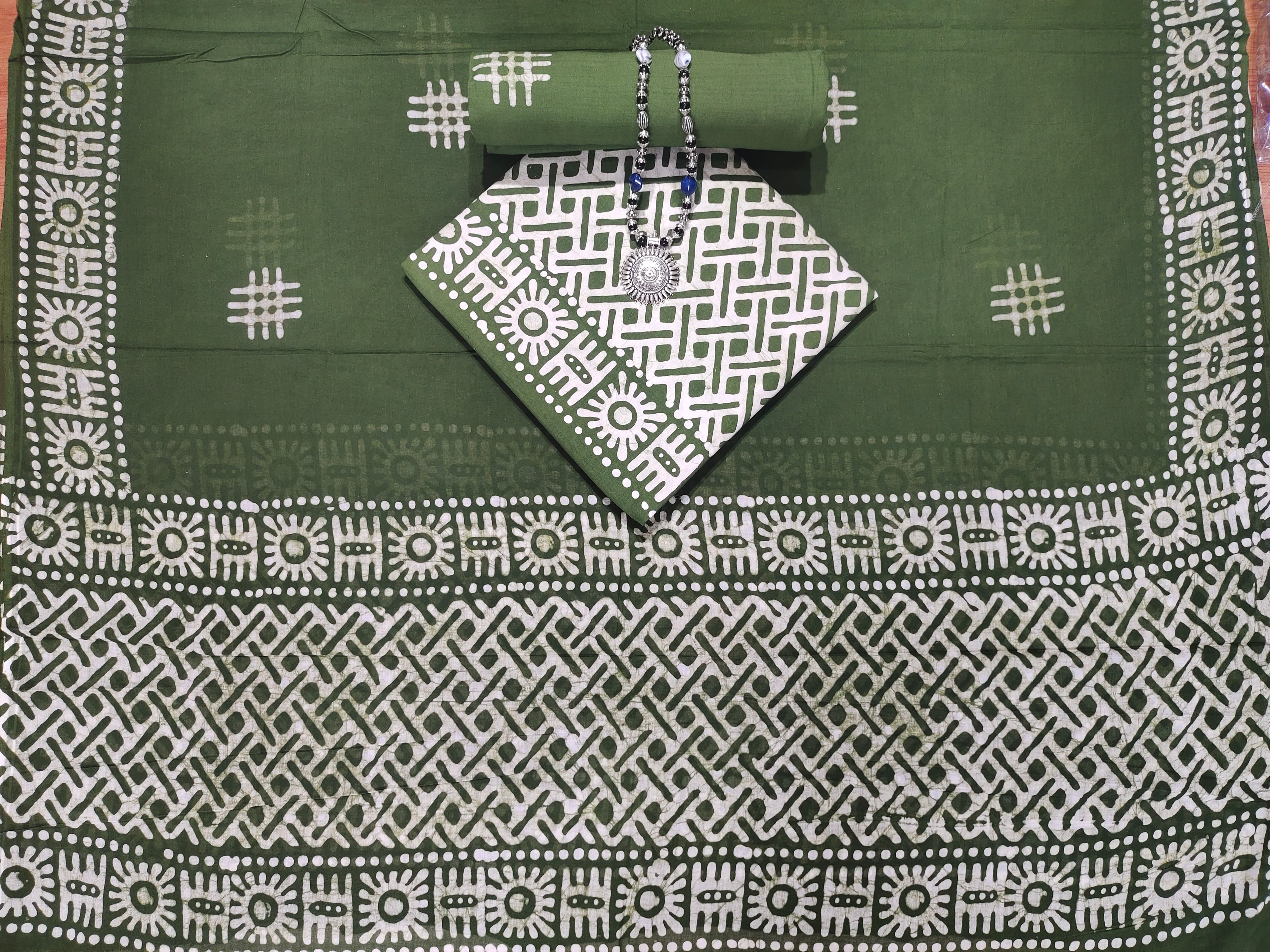 Mehndi Unstitched  Pure Salwar Suit Set With Dupatta