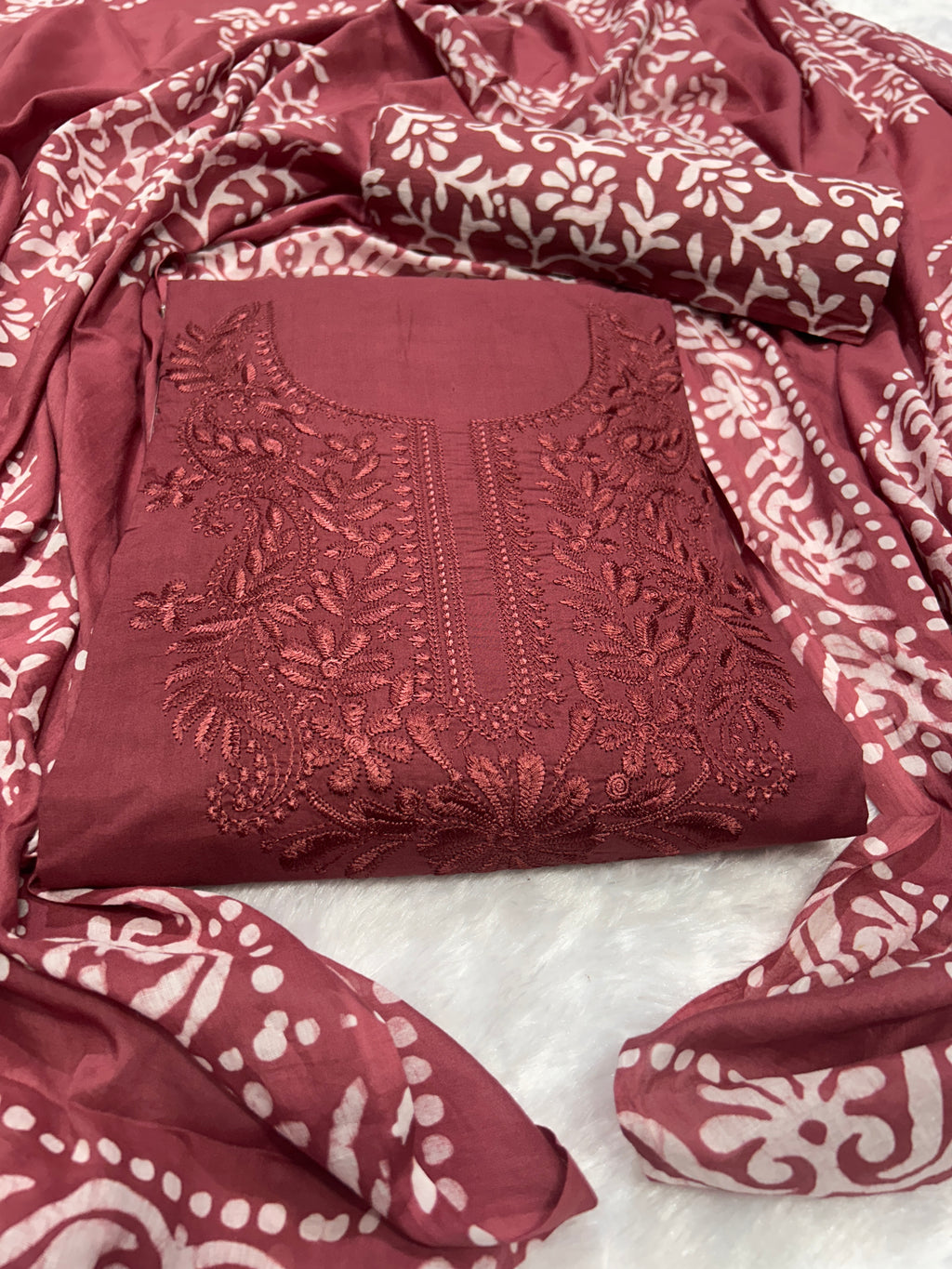 Bombay Batik Pure Cotton Dress Material Traditional Batik with Embroidery-Inspired Designs – Carrot Batik