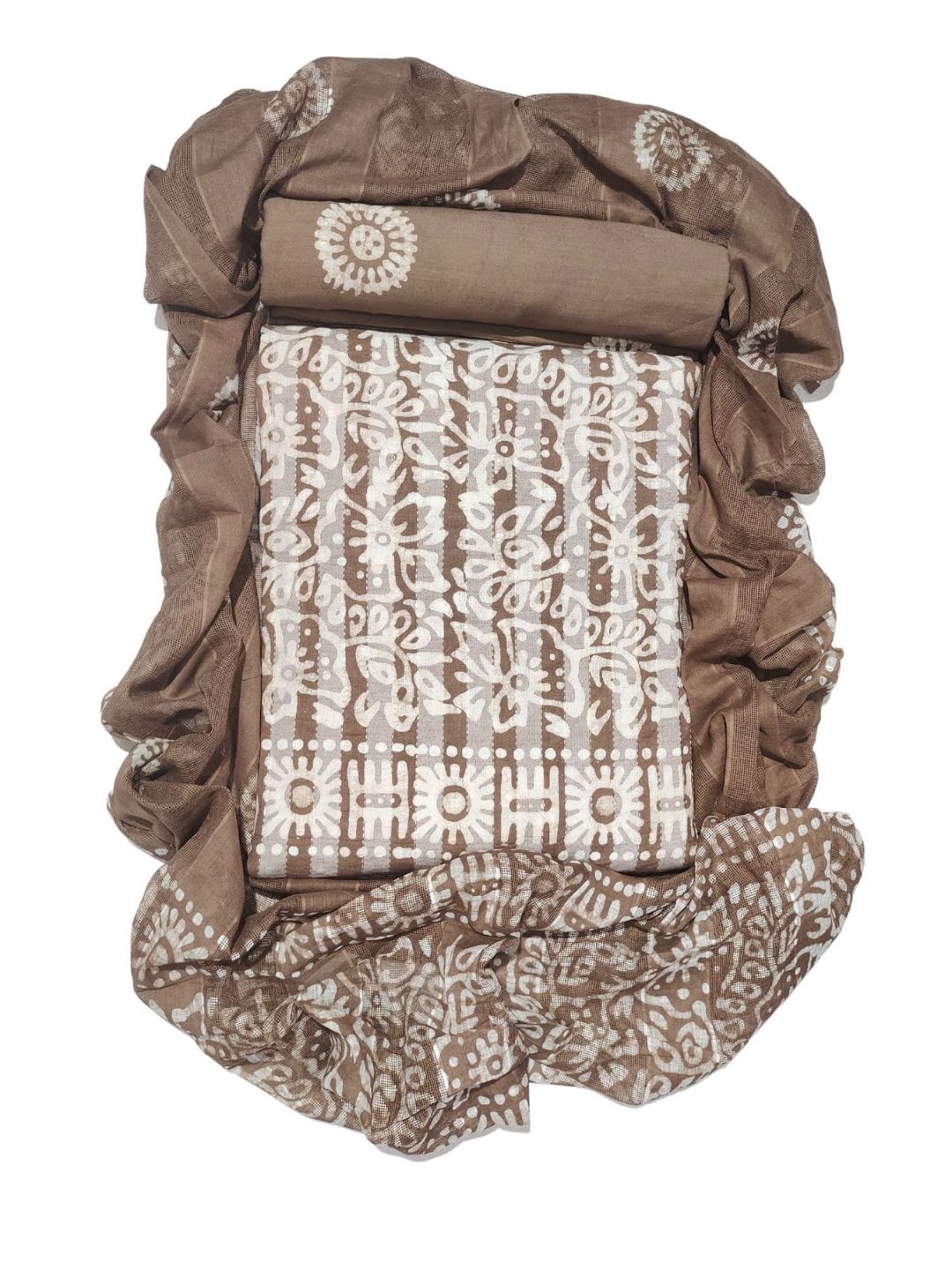 Lakda Brown Soft Pure Cotton Dress Material With Dupatta