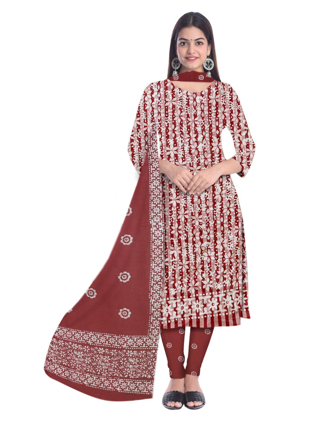 Carrot Elegant Printed Cotton Dress Material With Dupatta
