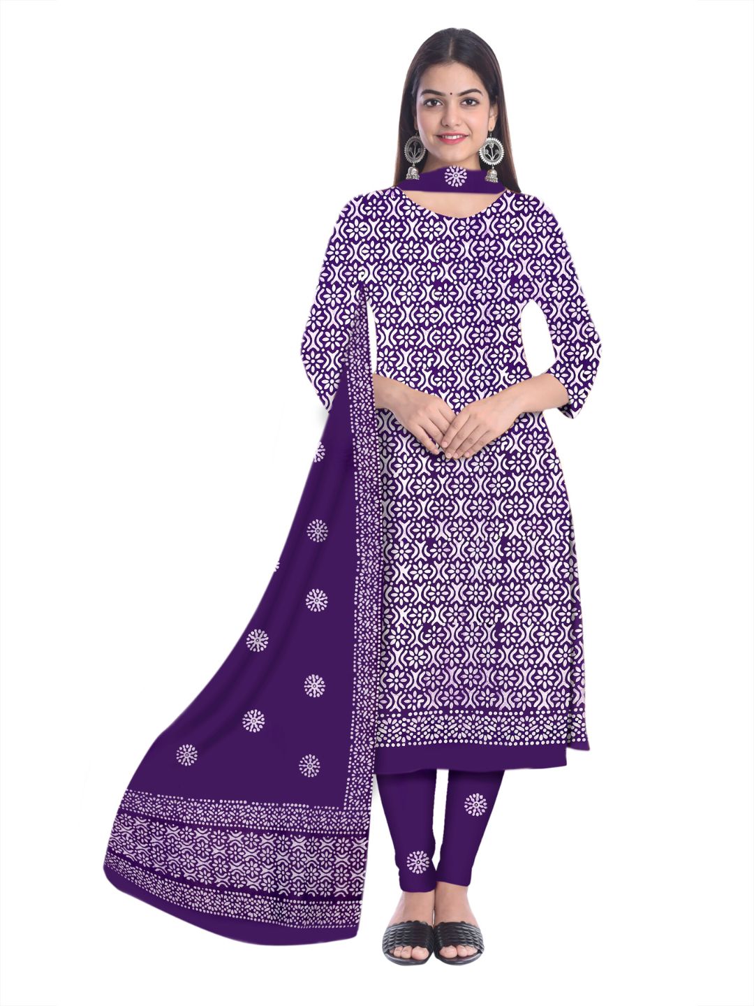 Purple Unstitched  Printed Salwar Suit Set With Dupatta