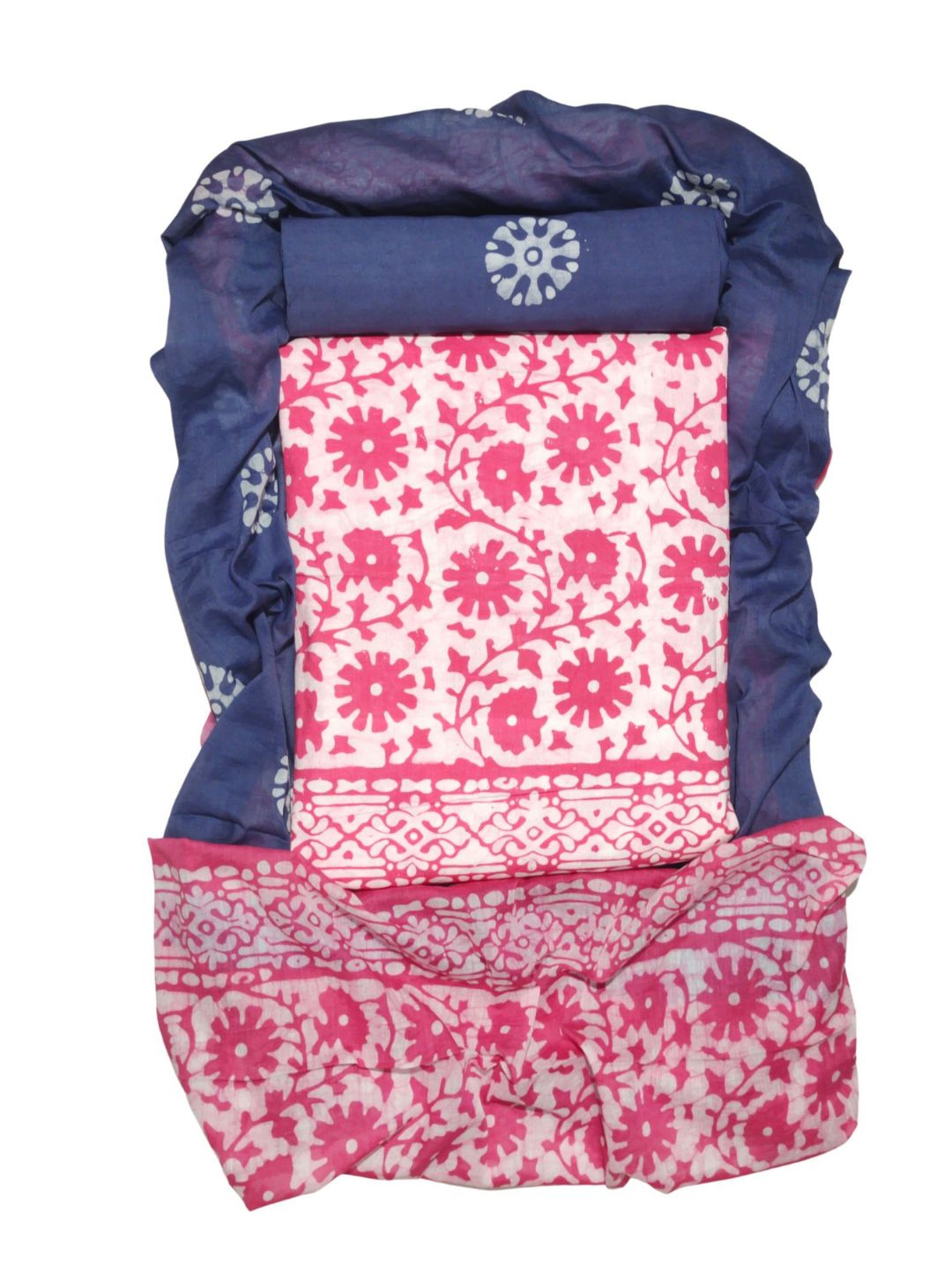 Bombay Batik Pure Cotton Dress Material Batik Handwork – Pink Grey Colour