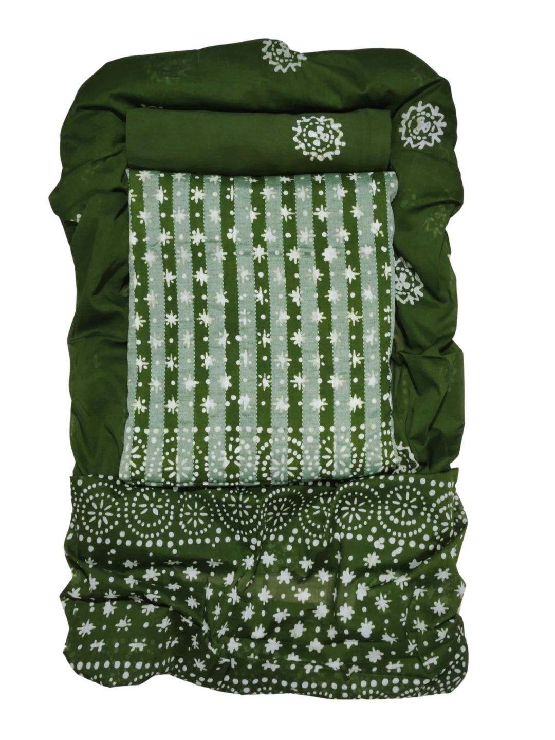 Mehndi Unstitched  Batik Print Cotton Dress Material With Dupatta