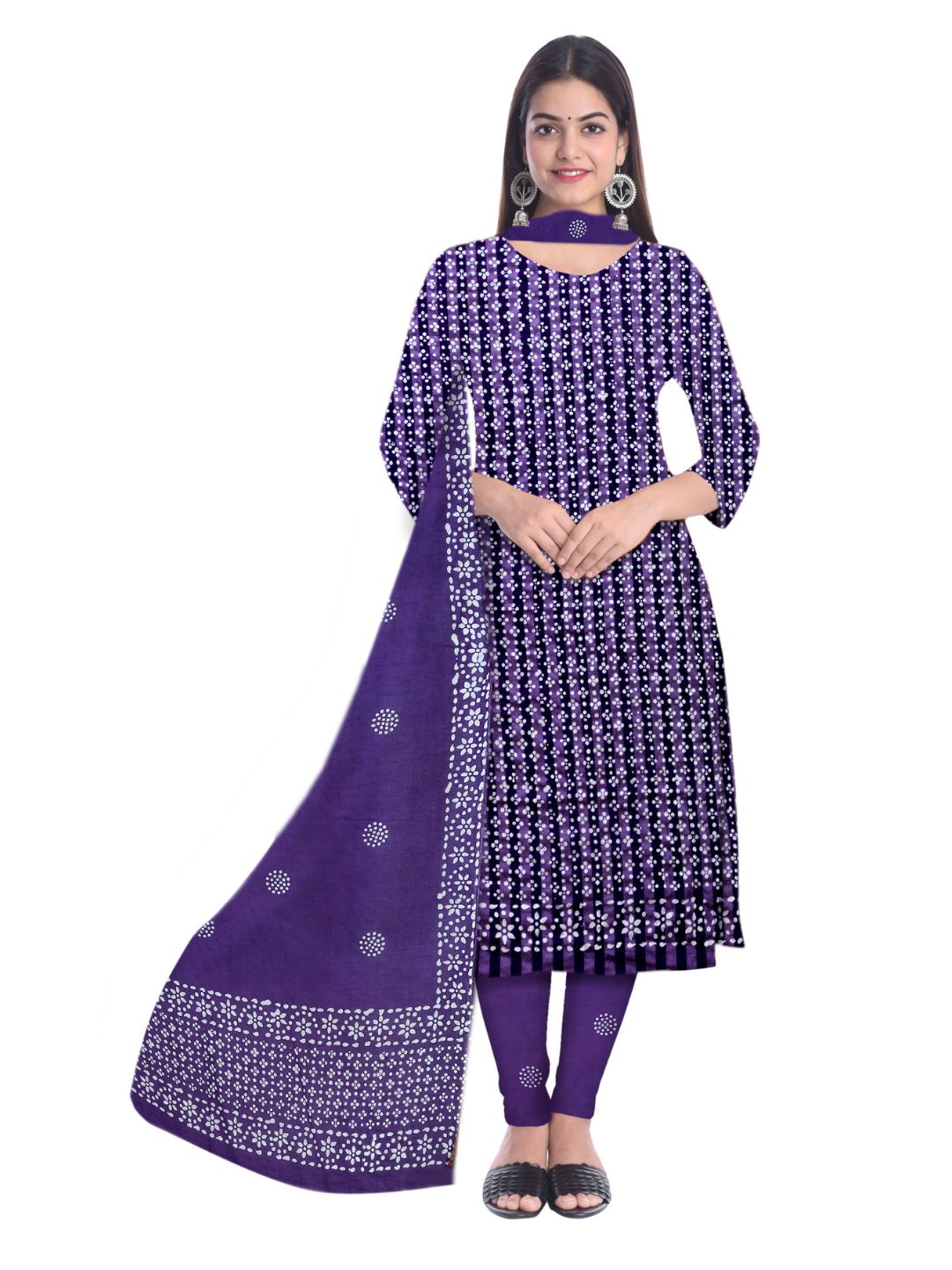 Purple Elegant Pure Cotton Dress Material With Dupatta